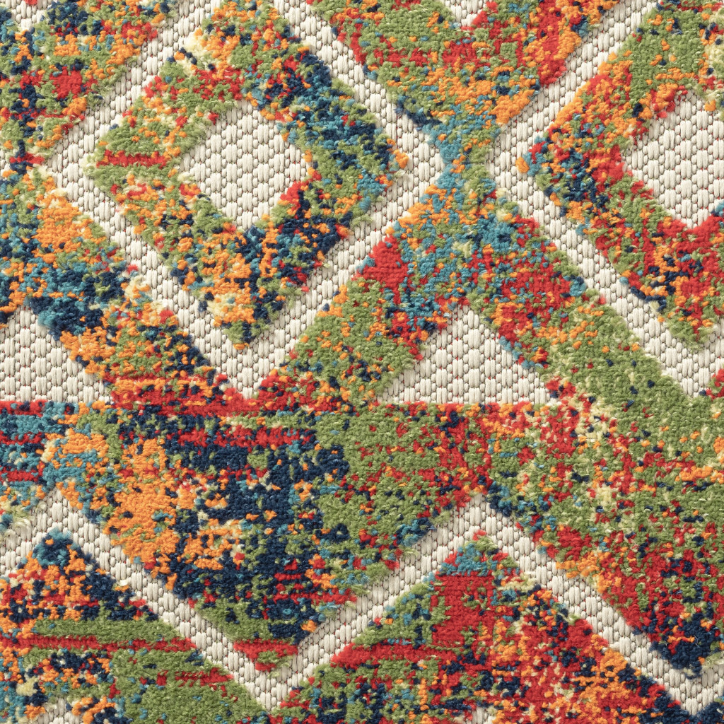 2' X 3' Green Orange and Red Geometric Stain Resistant Indoor Outdoor Area Rug