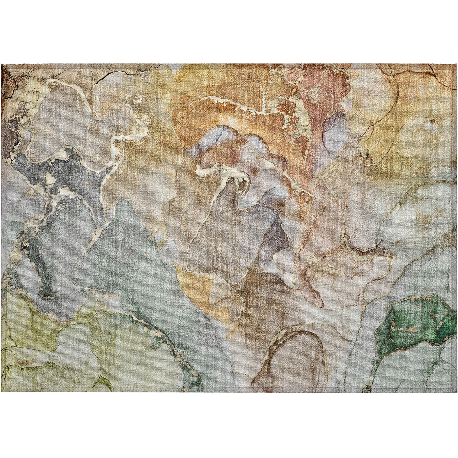 2' X 3' Gray and Gold Abstract Washable Non Skid Indoor Outdoor Area Rug