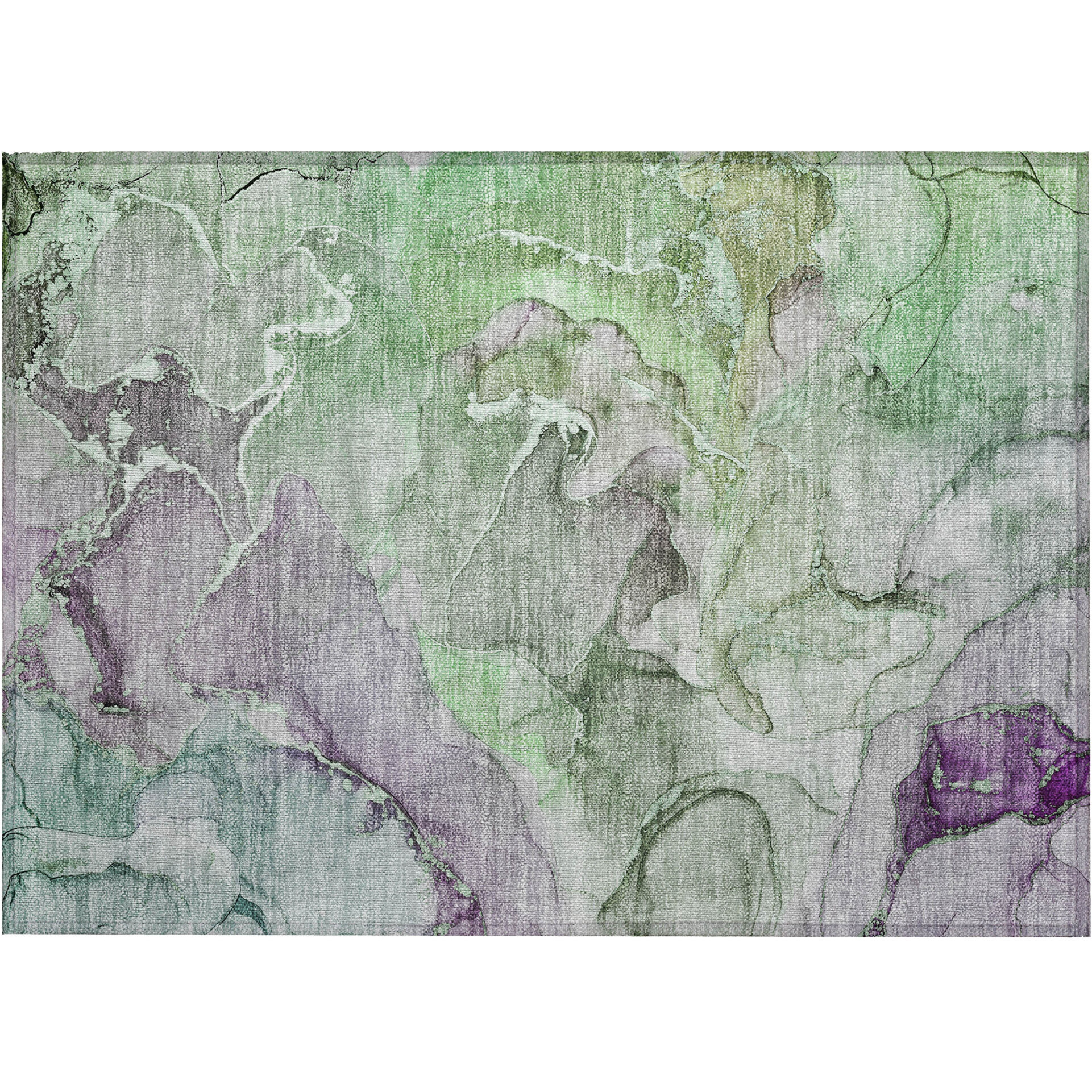 2' X 3' Green and Purple Abstract Washable Indoor Outdoor Area Rug