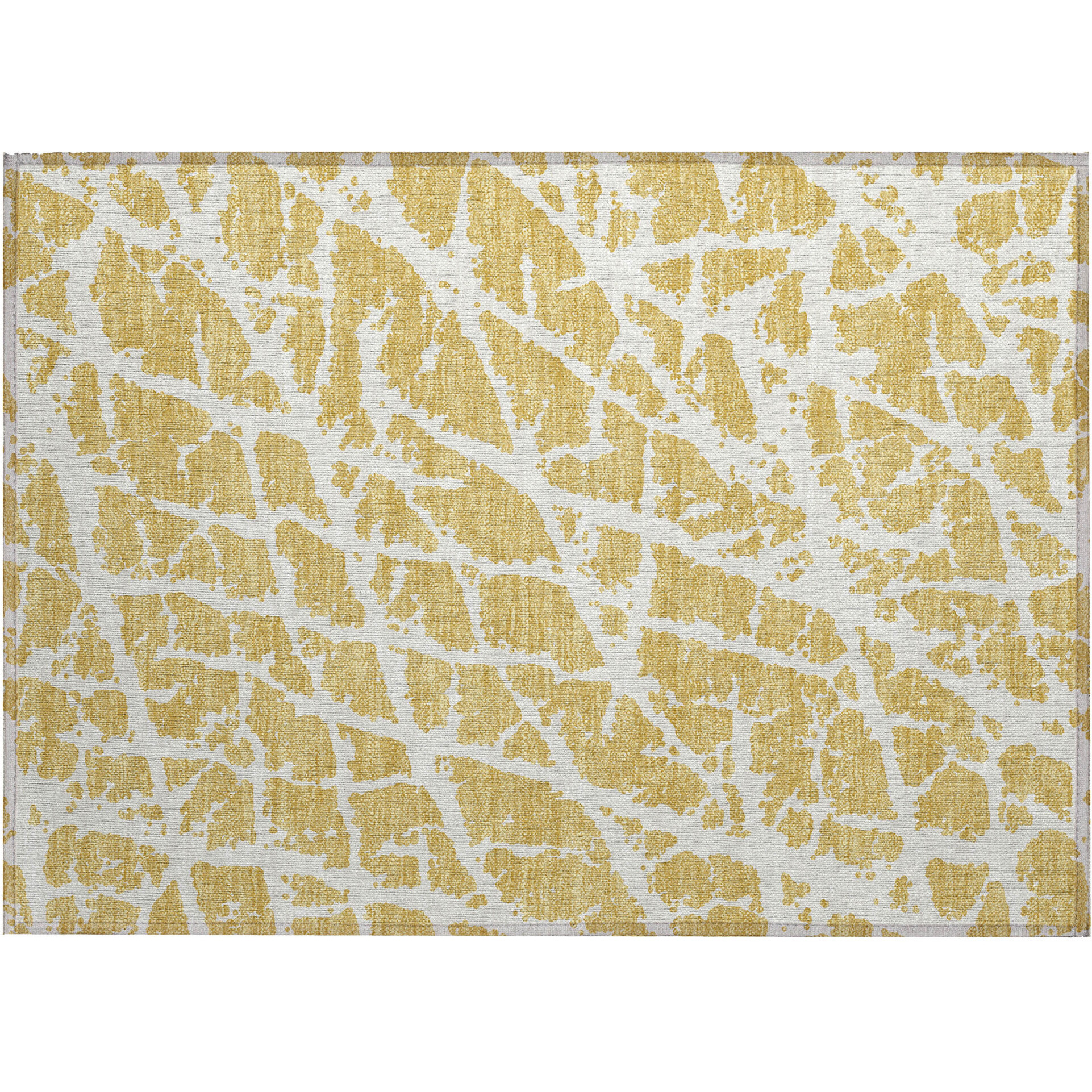 2' X 3' Gold and White Abstract Washable Non Skid Indoor Outdoor Area Rug