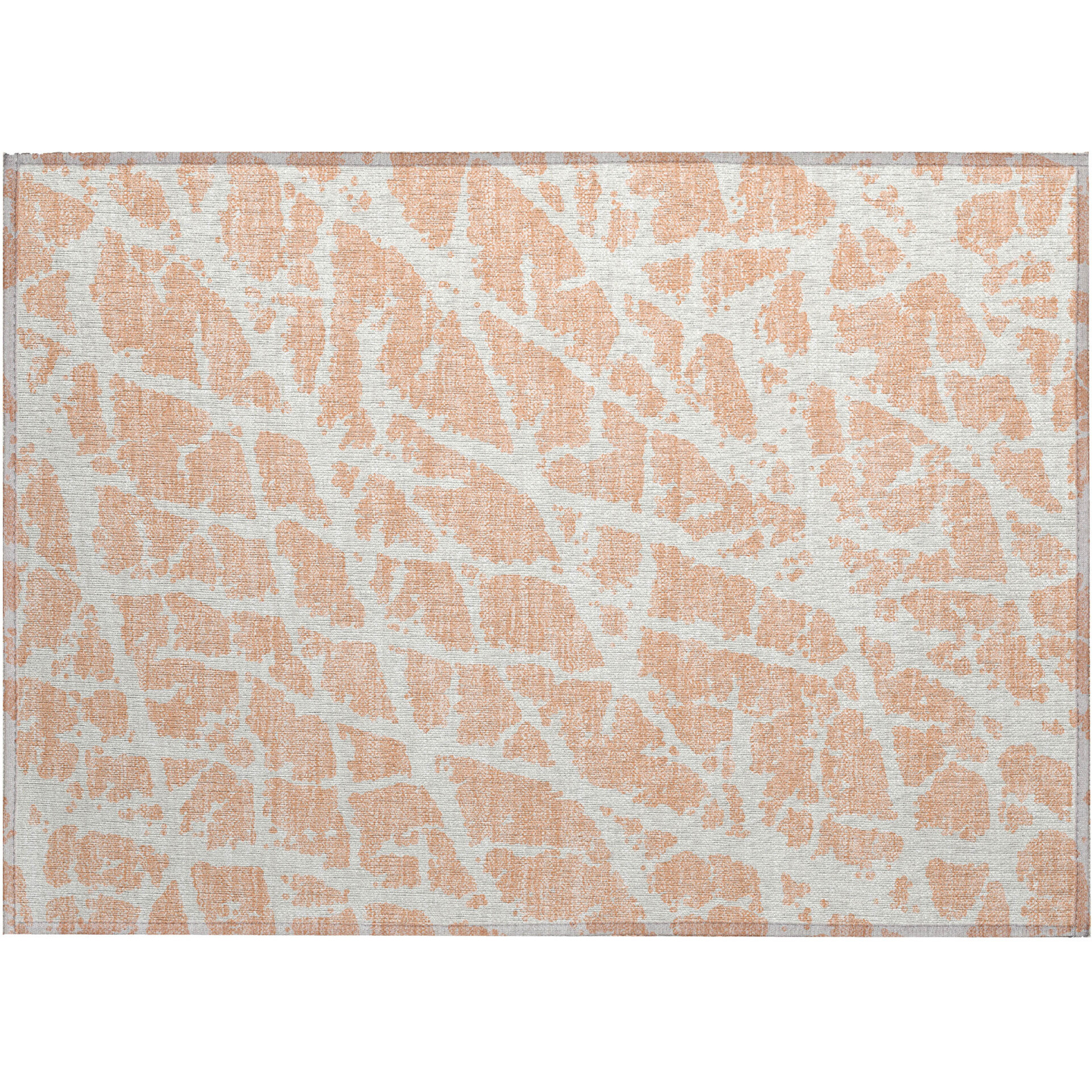 2' X 3' Peach and Ivory Abstract Washable Non Skid Indoor Outdoor Area Rug