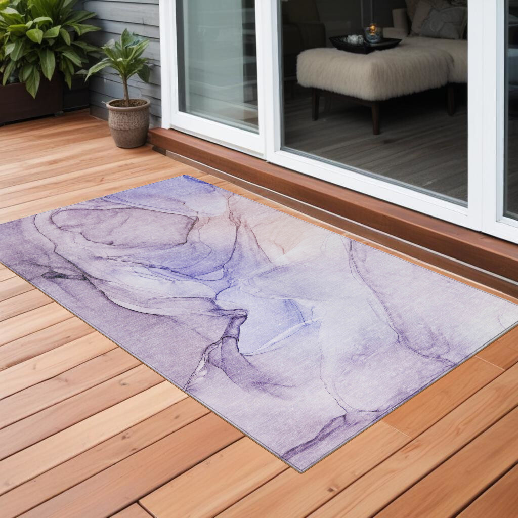 2' X 3' Gray and Purple Abstract Washable Non Skid Indoor Outdoor Area Rug