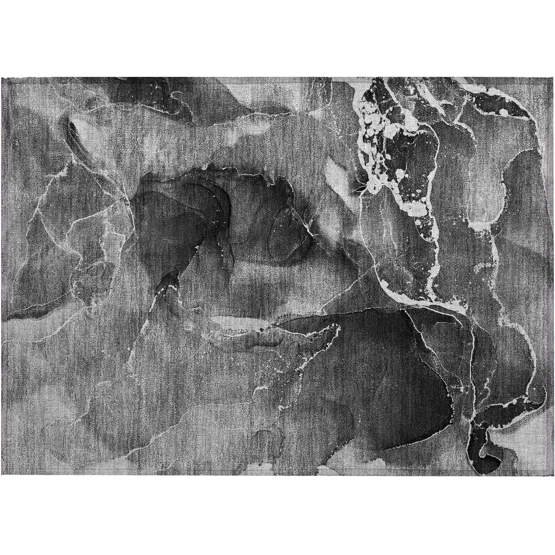 2' X 3' Black Gray and White Abstract Washable Non Skid Indoor Outdoor Area Rug