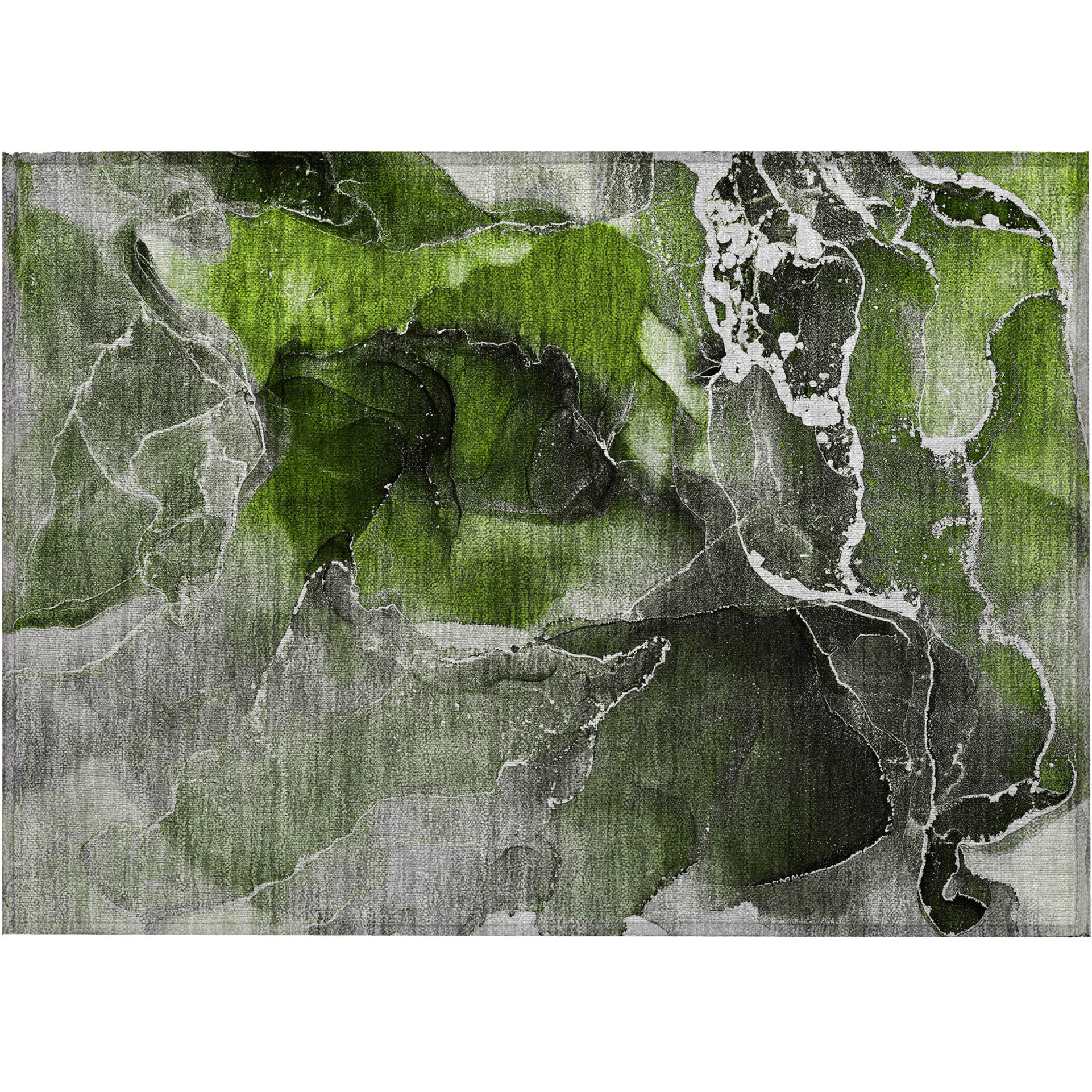 2' X 3' Green Abstract Washable Non Skid Indoor Outdoor Area Rug