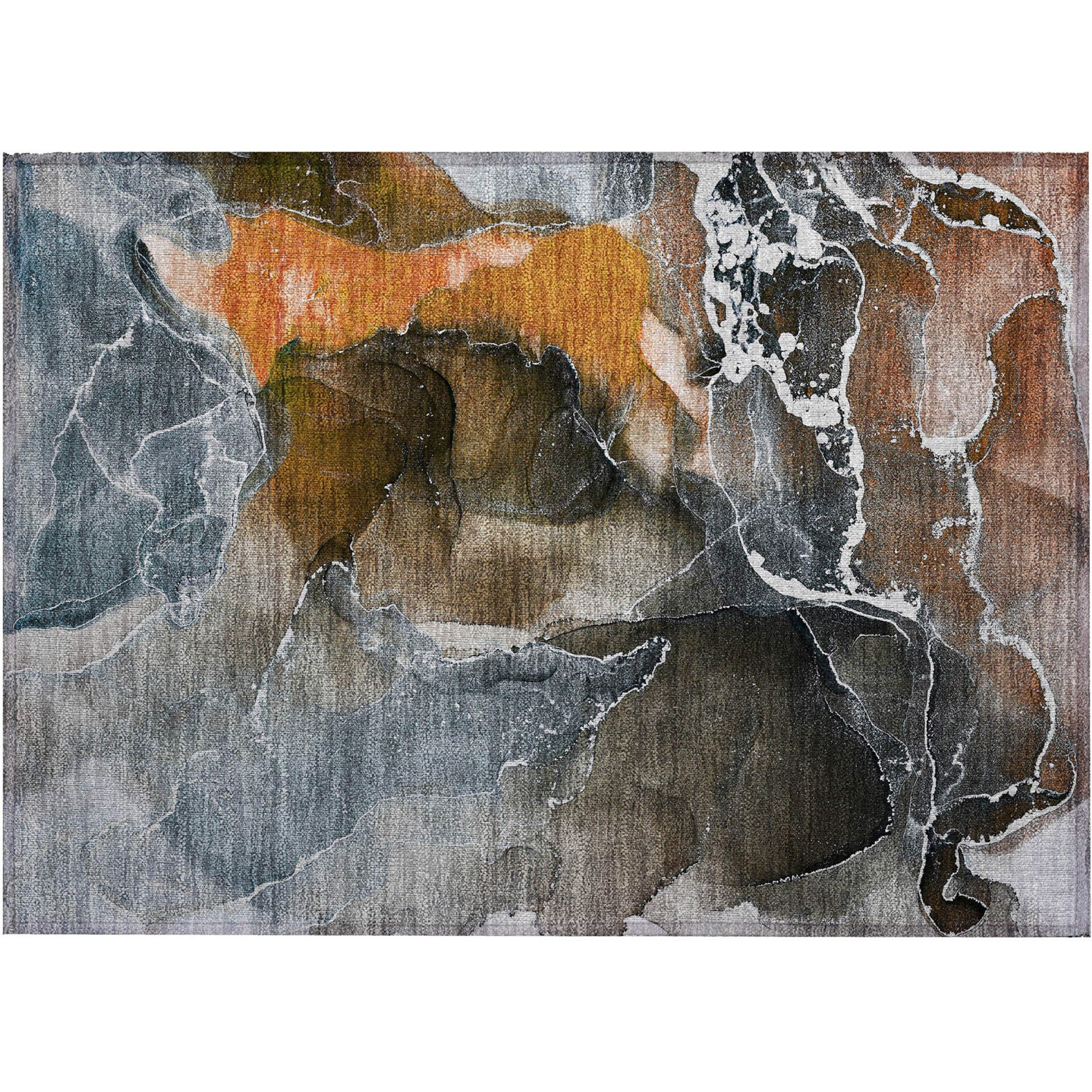 2' X 3' Orange Abstract Washable Non Skid Indoor Outdoor Area Rug