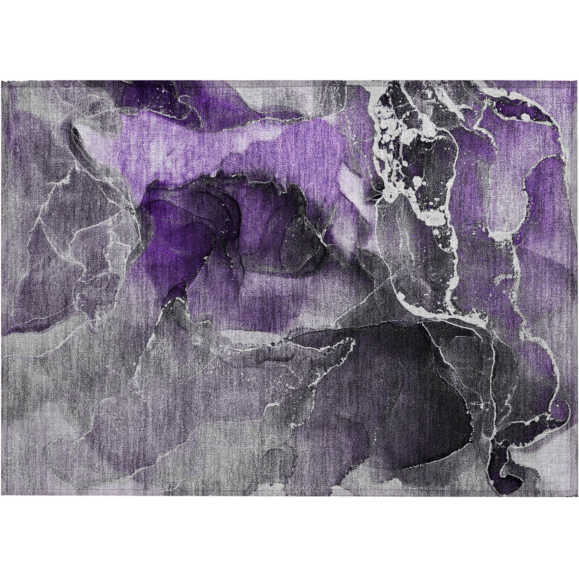 2' X 3' Gray and Purple Abstract Washable Non Skid Indoor Outdoor Area Rug