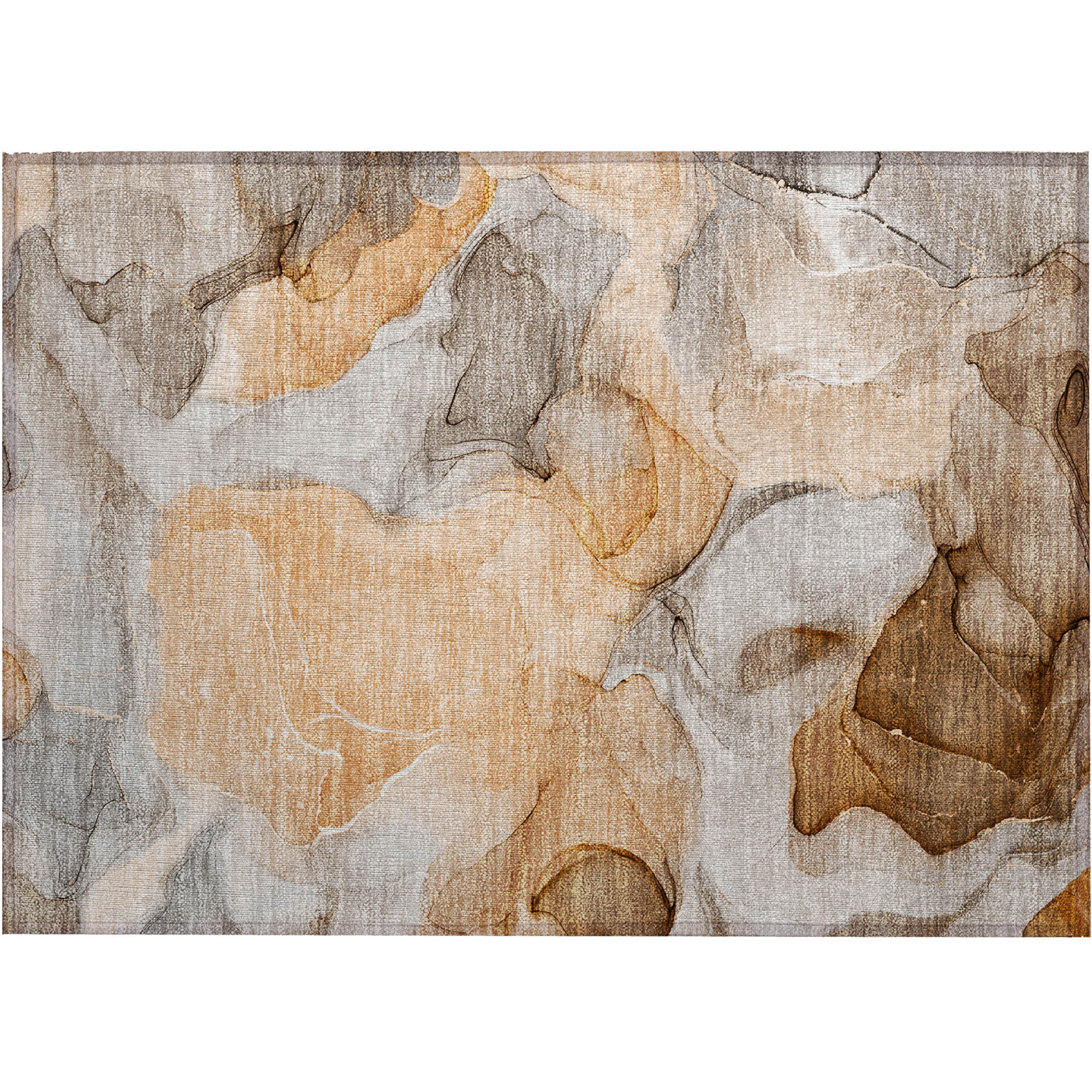 2' X 3' Orange Abstract Washable Non Skid Indoor Outdoor Area Rug