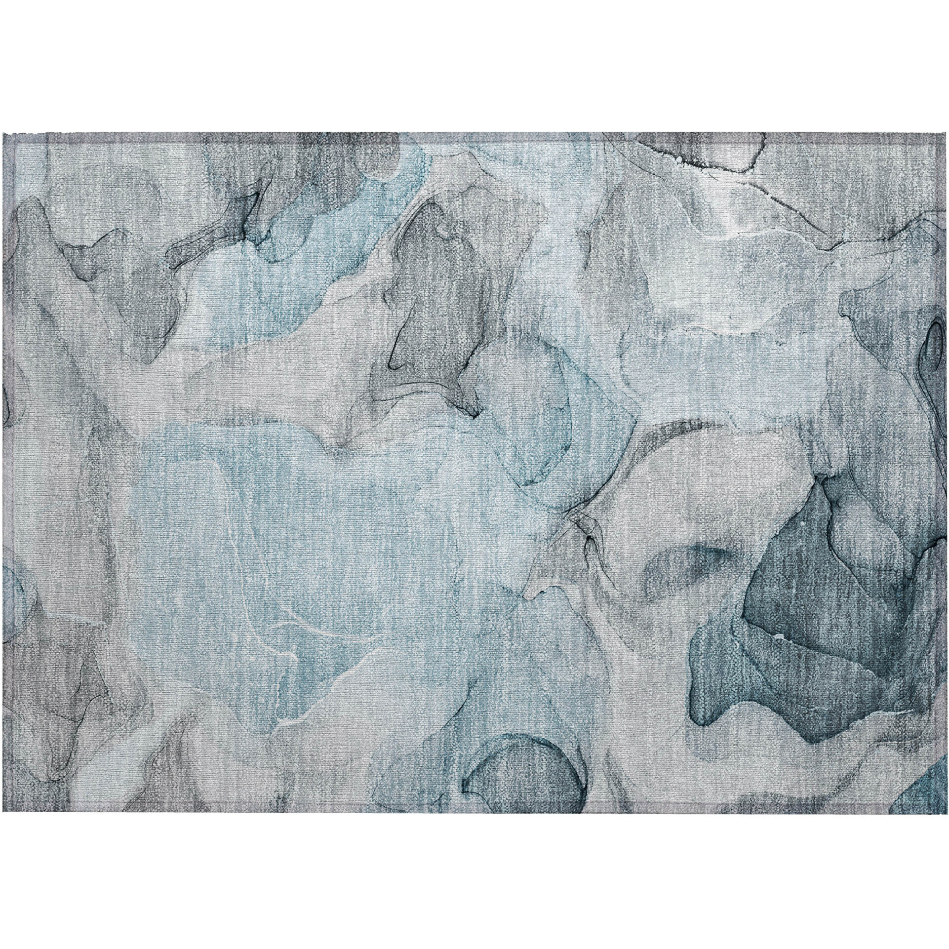 2' X 3' Teal Abstract Washable Non Skid Indoor Outdoor Area Rug
