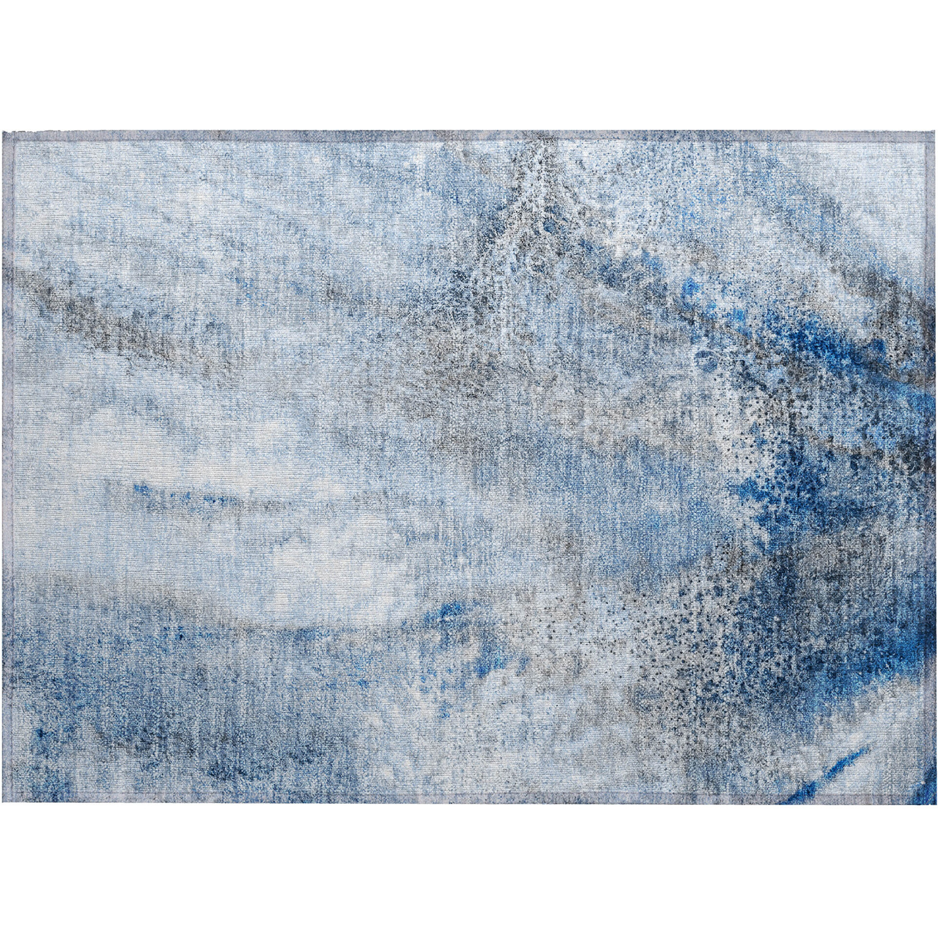 2' X 3' Ivory Blue and Gray Abstract Washable Non Skid Indoor Outdoor Area Rug