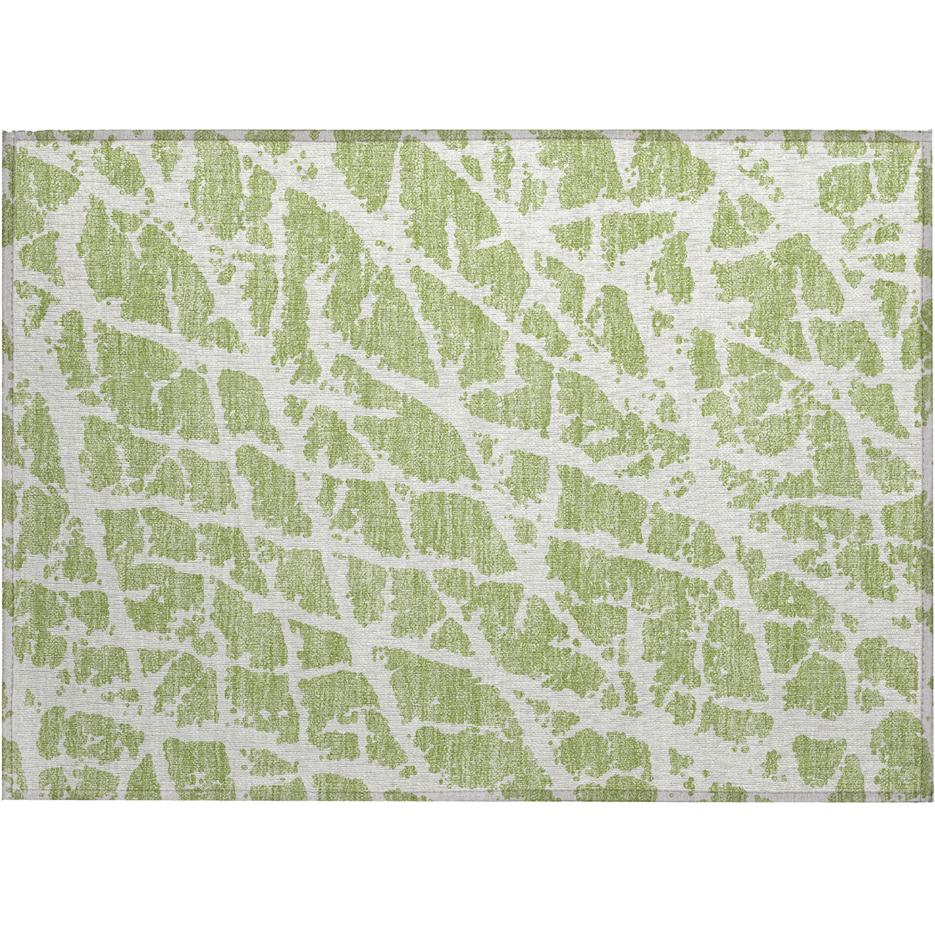 2' X 3' Green and White Abstract Washable Non Skid Indoor Outdoor Area Rug