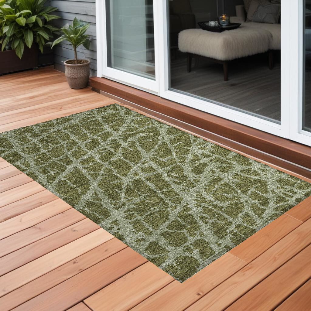 2' X 3' Green Abstract Washable Non Skid Indoor Outdoor Area Rug