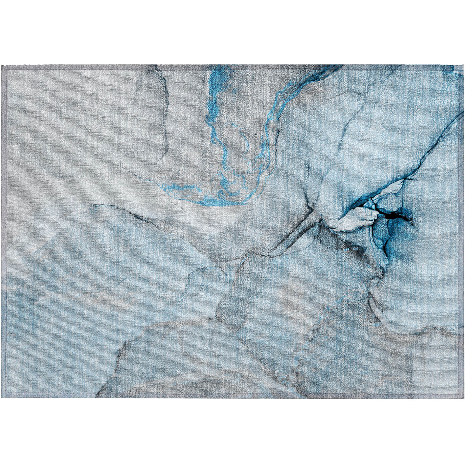2' X 3' Blue and Ivory Abstract Washable Non Skid Indoor Outdoor Area Rug