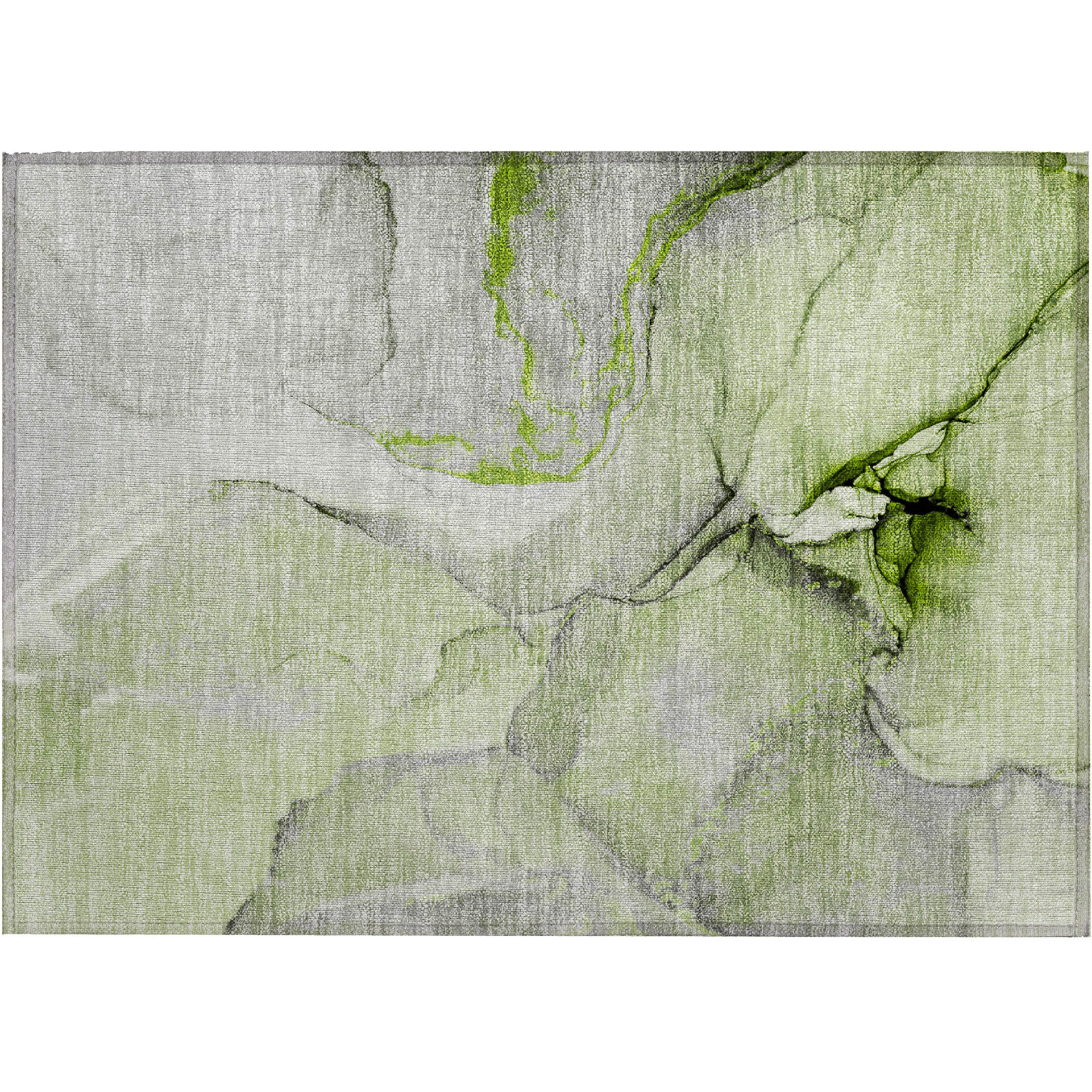 2' X 3' Green Abstract Washable Non Skid Indoor Outdoor Area Rug