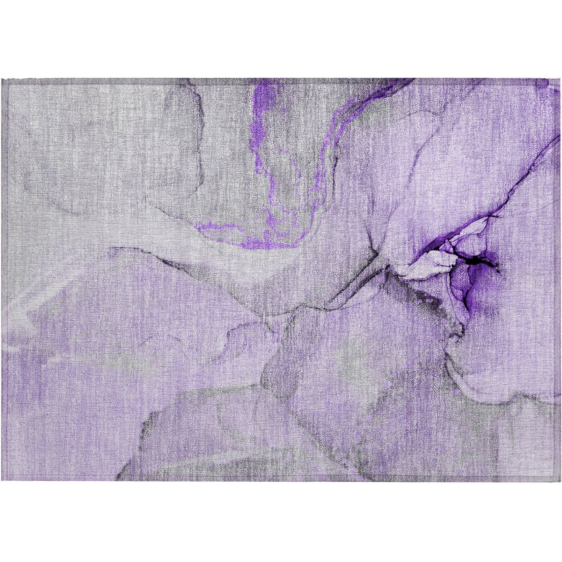 2' X 3' Purple and Ivory Abstract Washable Non Skid Indoor Outdoor Area Rug