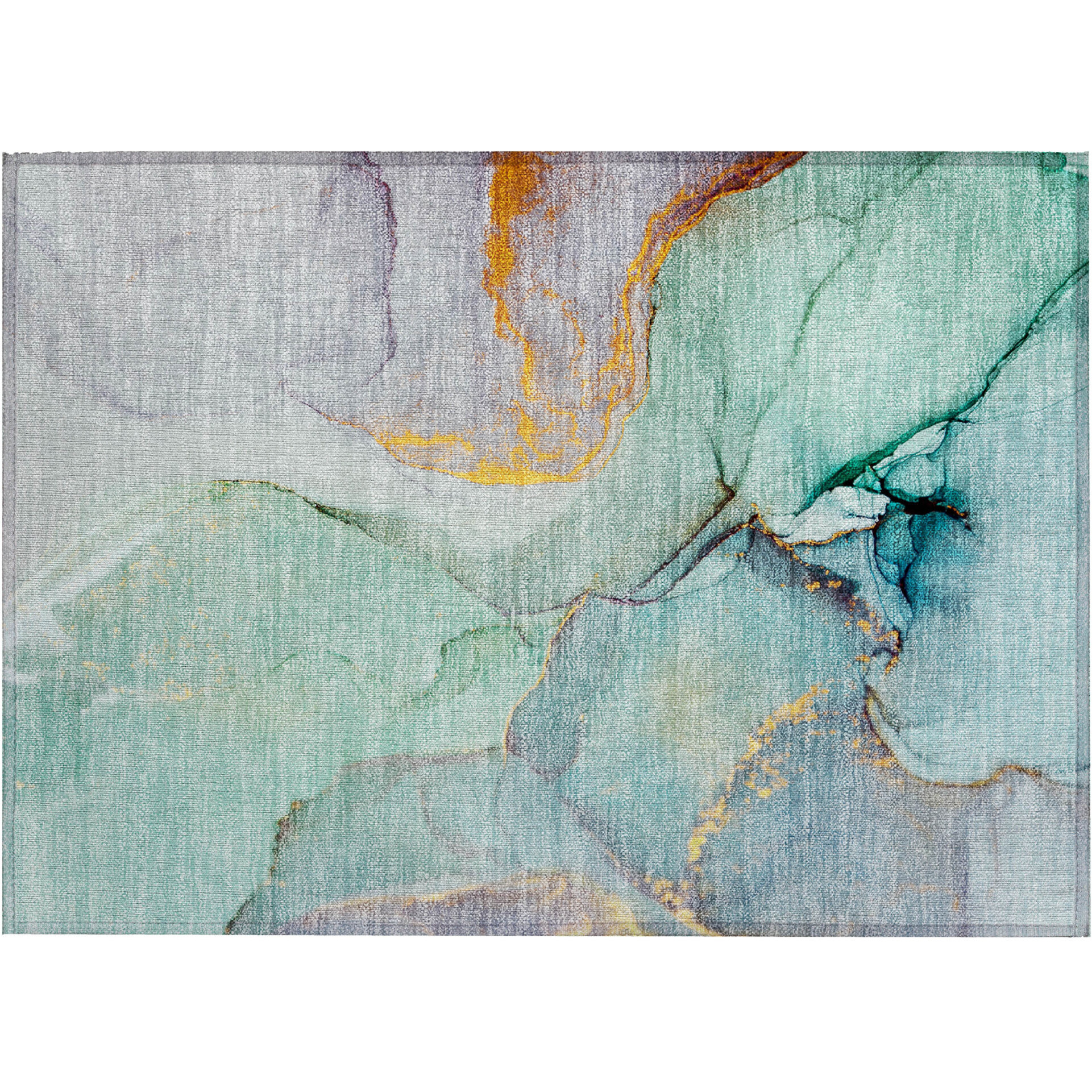 2' X 3' Teal Abstract Washable Non Skid Indoor Outdoor Area Rug