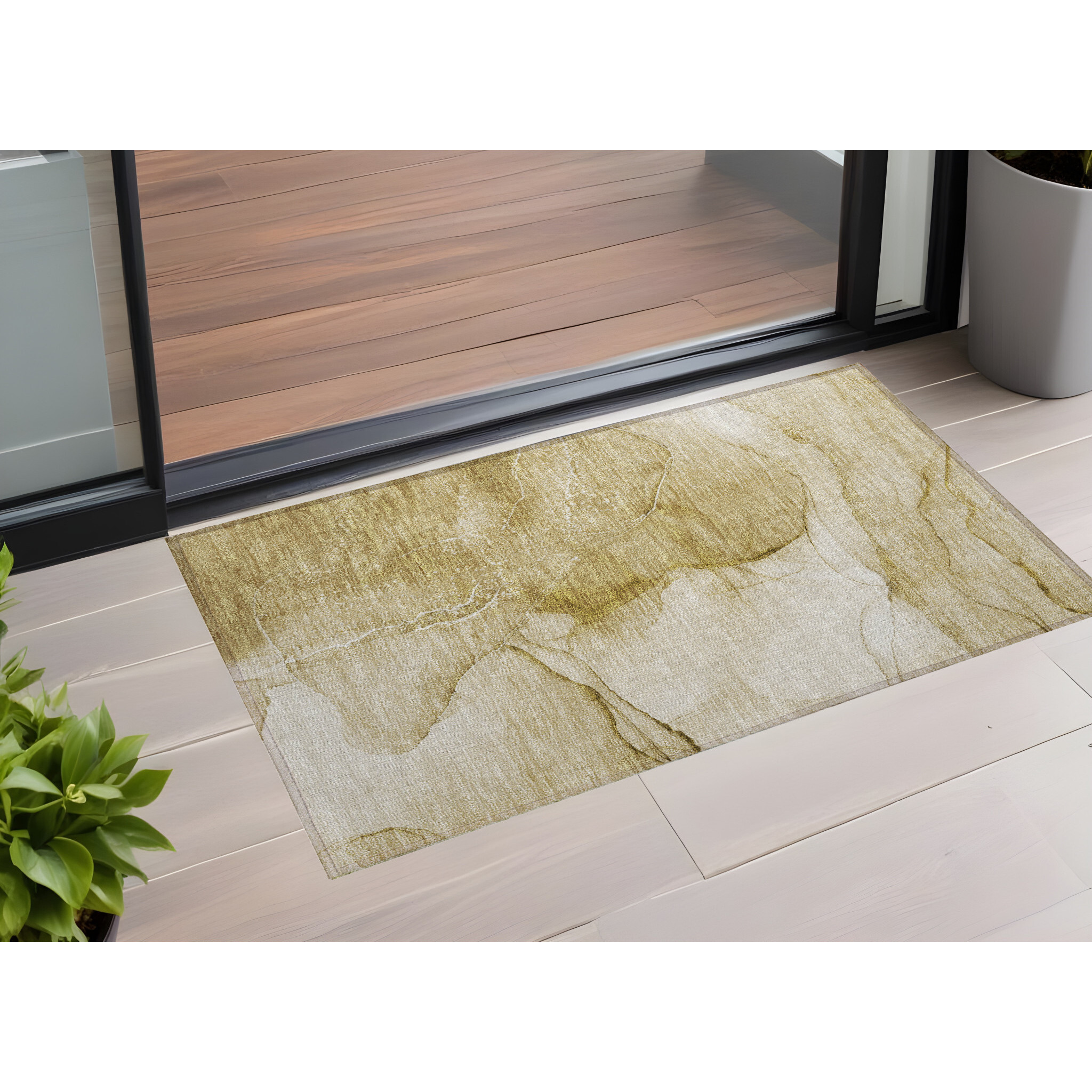 2' X 3' Beige Abstract Washable Non Skid Indoor Outdoor Area Rug