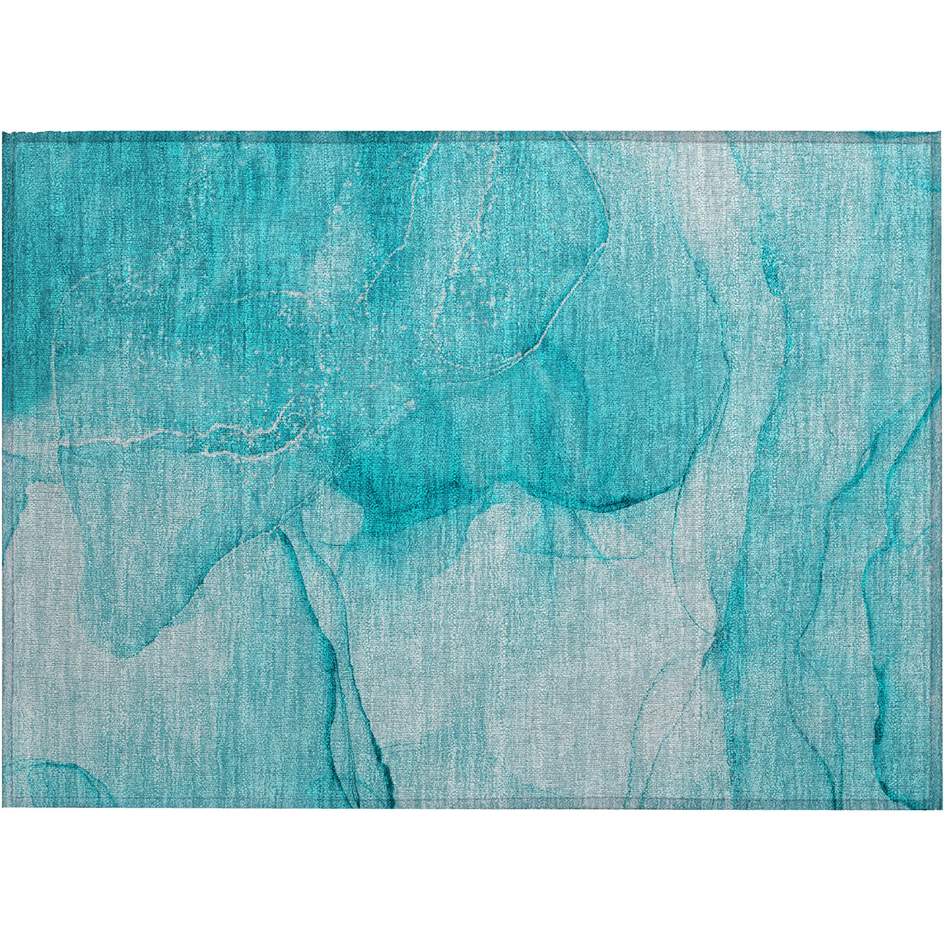 2' X 3' Teal Abstract Washable Non Skid Indoor Outdoor Area Rug
