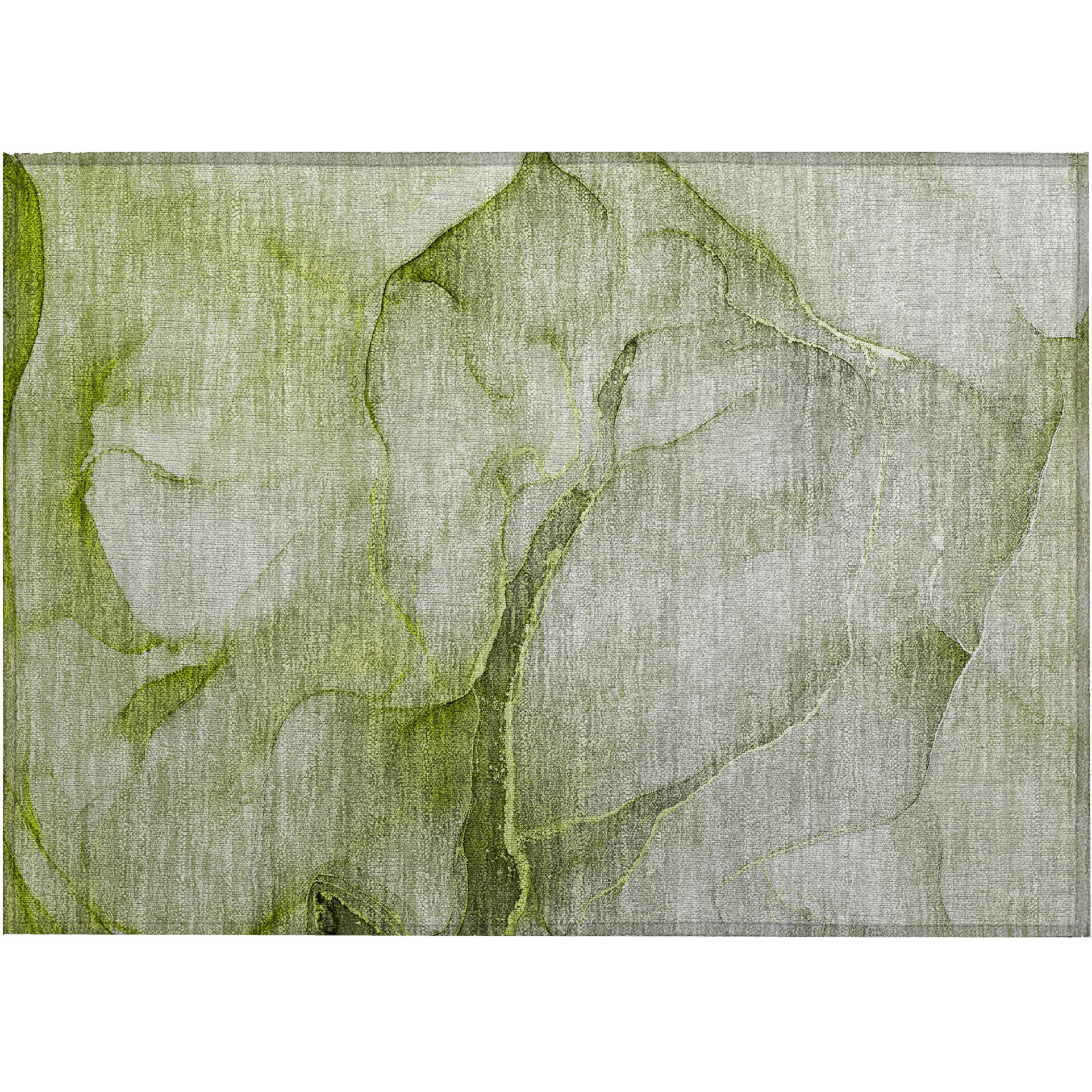 2' X 3' Olive Green Abstract Washable Non Skid Indoor Outdoor Area Rug
