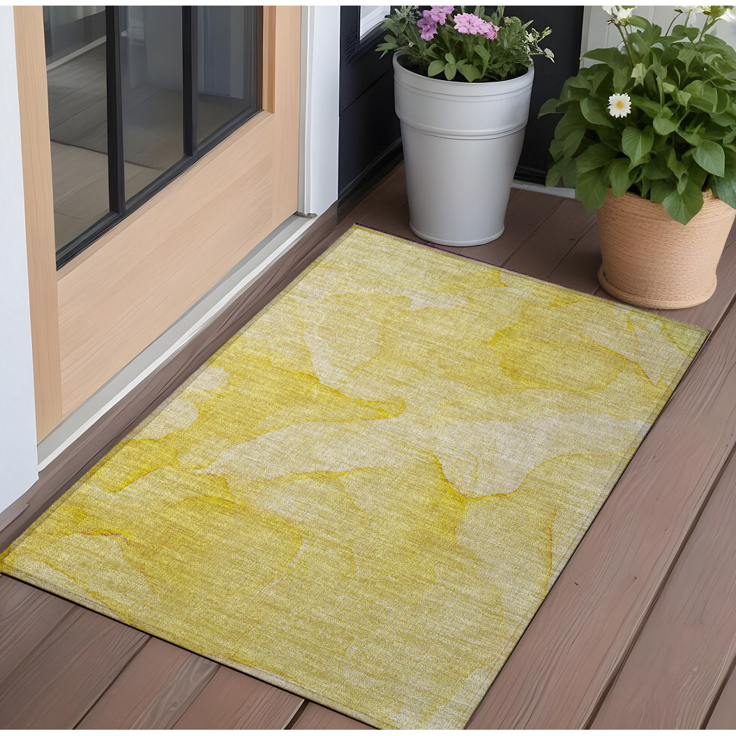 2' X 3' Gold Abstract Washable Non Skid Indoor Outdoor Area Rug
