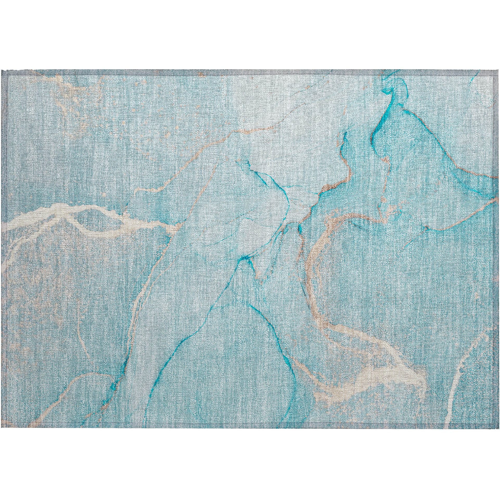 2' X 3' Teal Abstract Washable Non Skid Indoor Outdoor Area Rug
