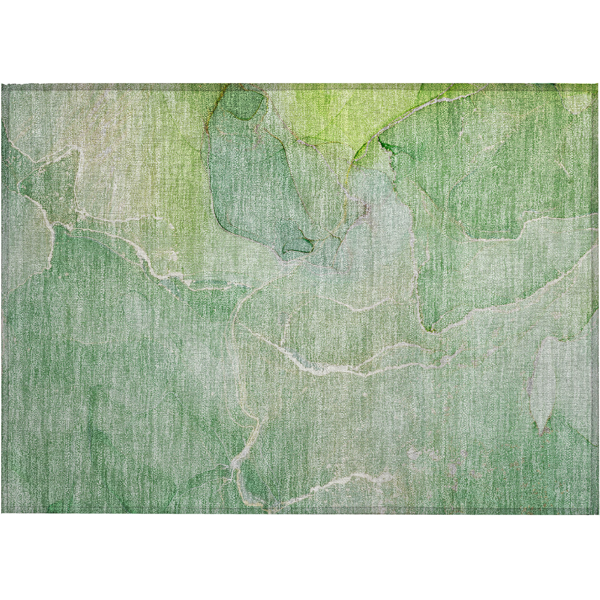 2' X 3' Green Abstract Washable Non Skid Indoor Outdoor Area Rug