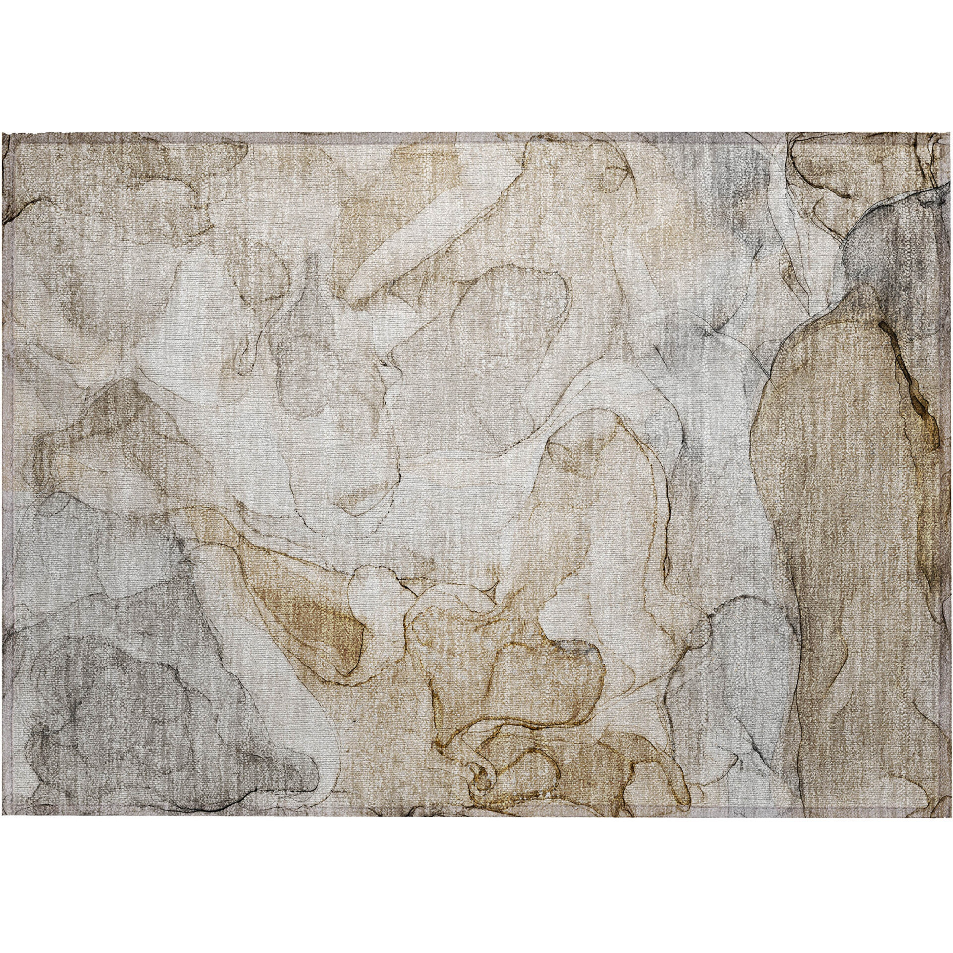 2' X 3' Beige Abstract Washable Non Skid Indoor Outdoor Area Rug