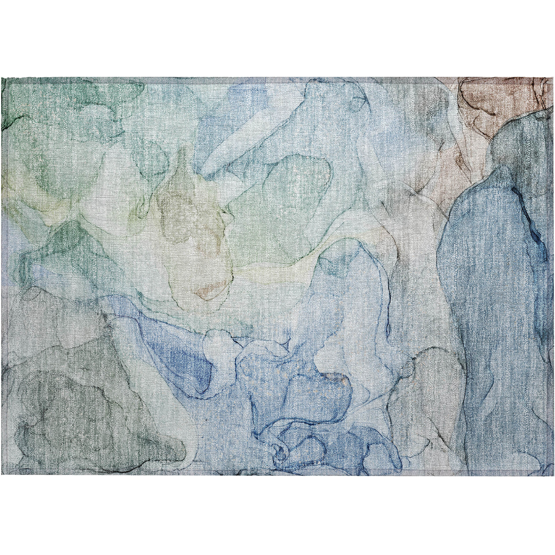 2' X 3' Blue Abstract Washable Non Skid Indoor Outdoor Area Rug
