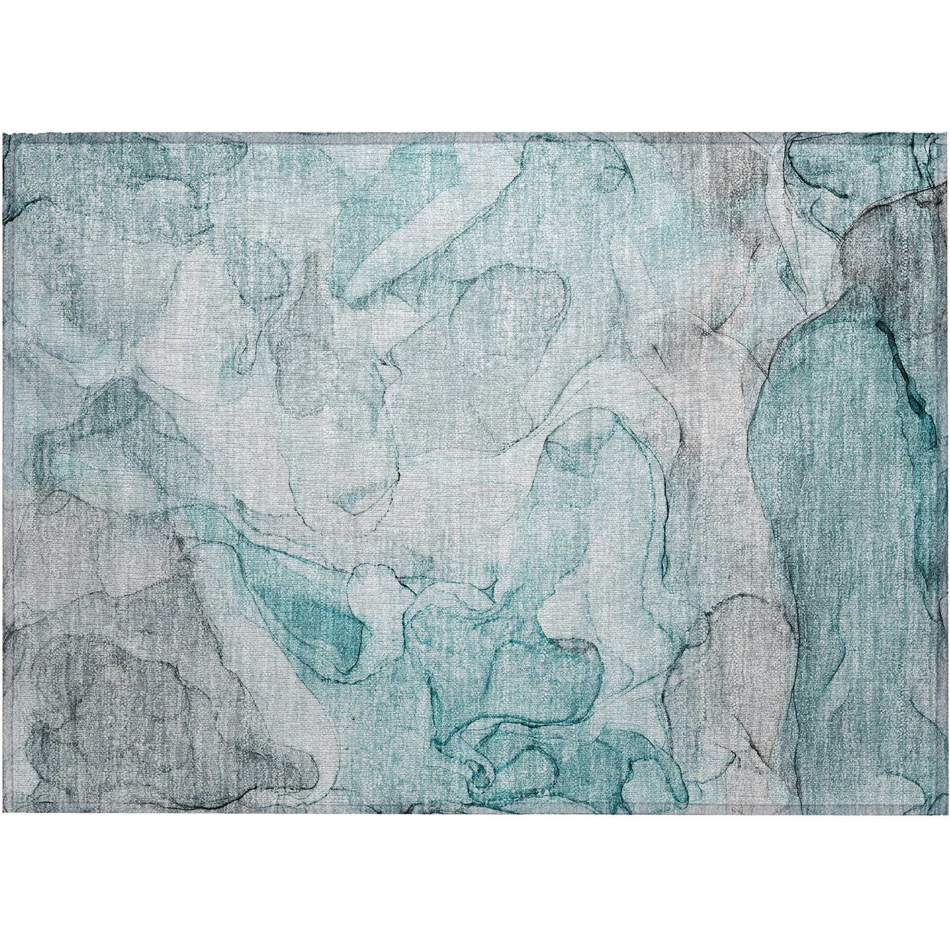 2' X 3' Gray and Ivory Abstract Washable Non Skid Indoor Outdoor Area Rug