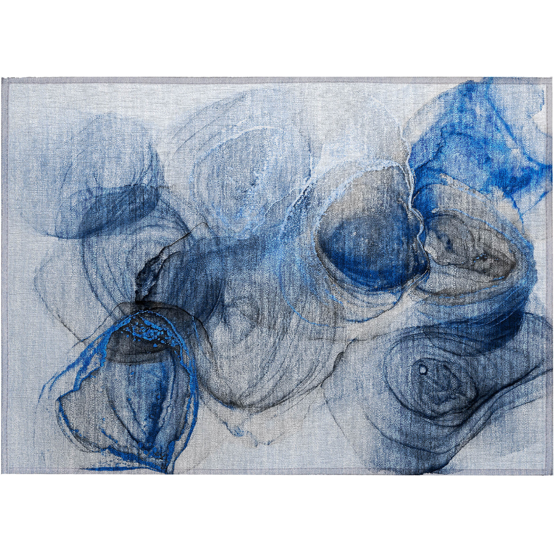 2' X 3' Ivory Blue and Gray Abstract Washable Non Skid Indoor Outdoor Area Rug