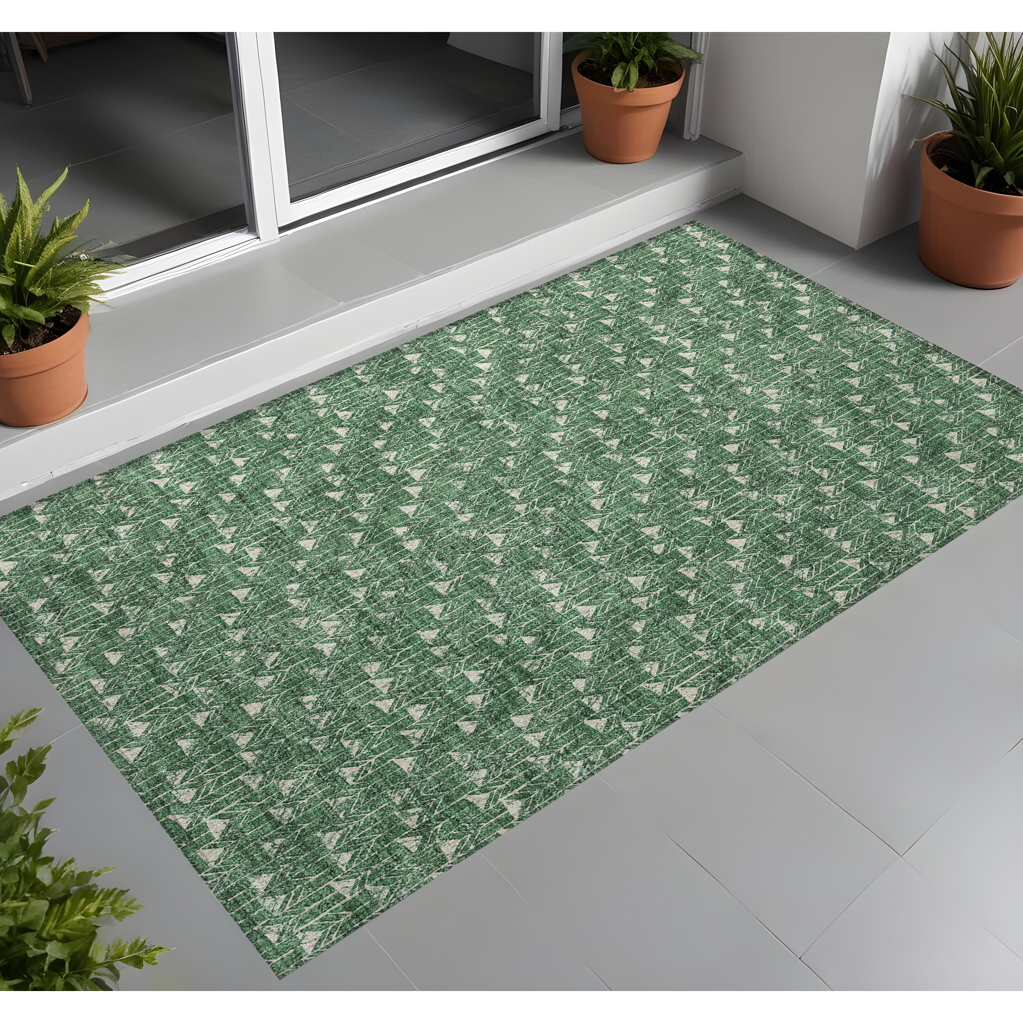 2' X 3' Sage Geometric Washable Non Skid Indoor Outdoor Area Rug