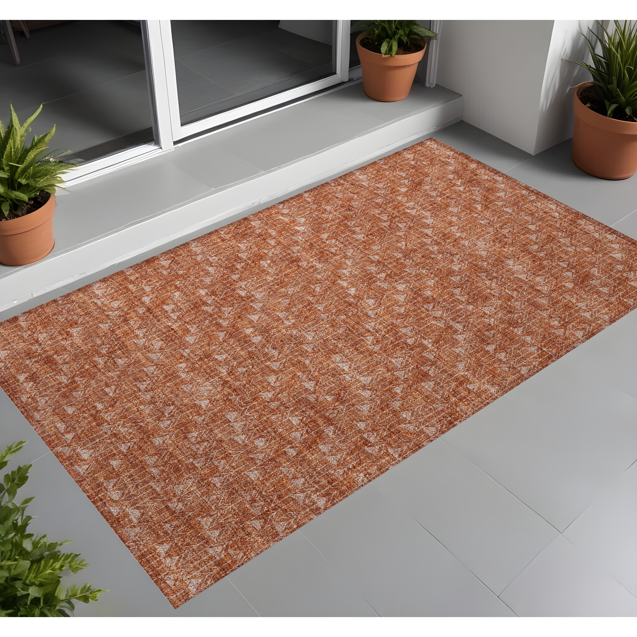 2' X 3' Terra Cotta Geometric Washable Non Skid Indoor Outdoor Area Rug