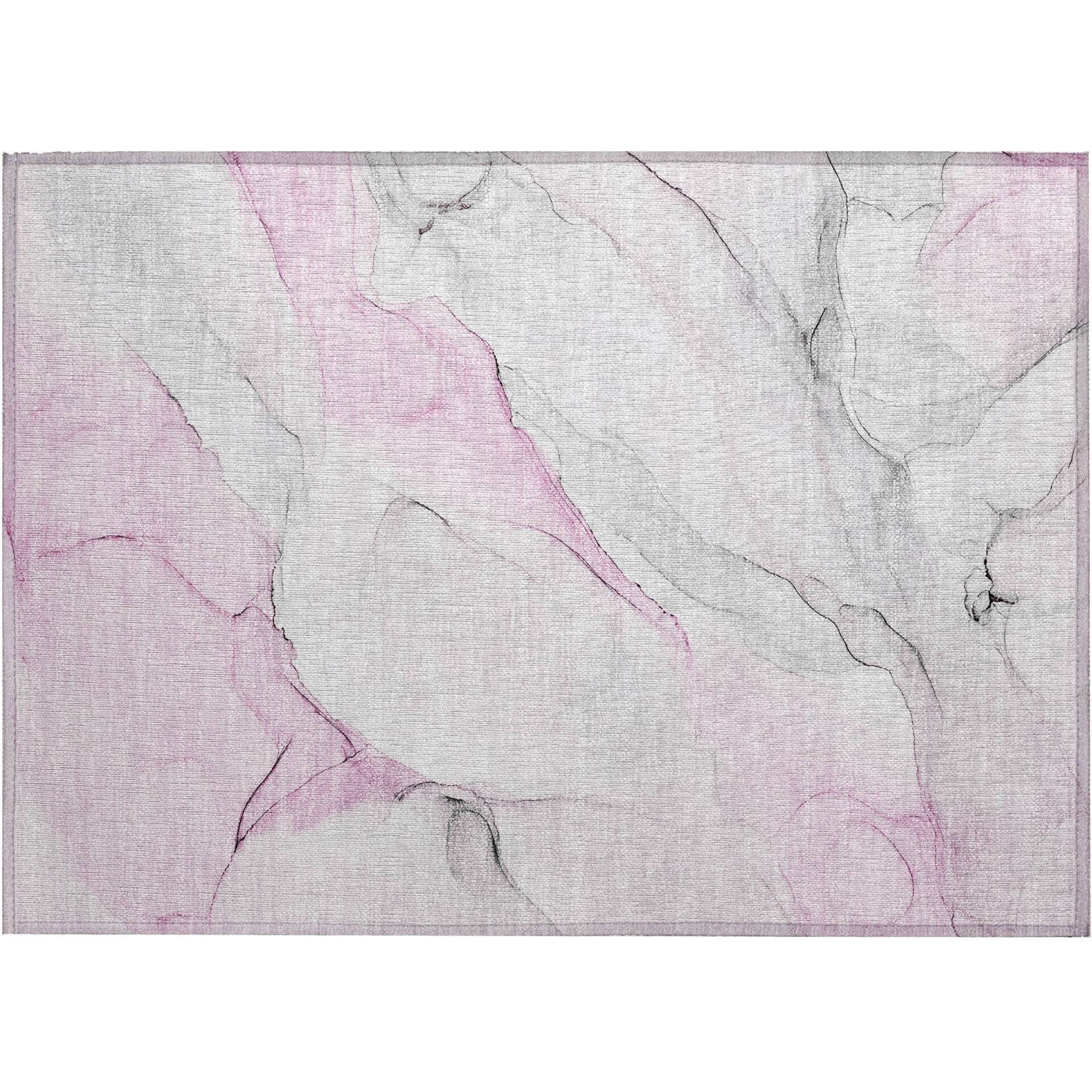 2' X 3' Gray and Pink Abstract Washable Non Skid Indoor Outdoor Area Rug