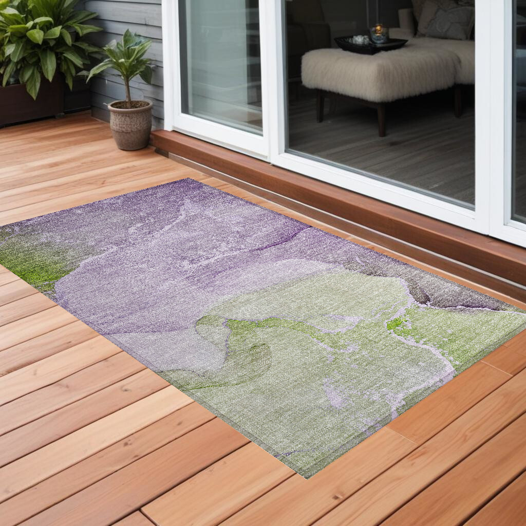 2' X 3' Purple Abstract Washable Non Skid Indoor Outdoor Area Rug