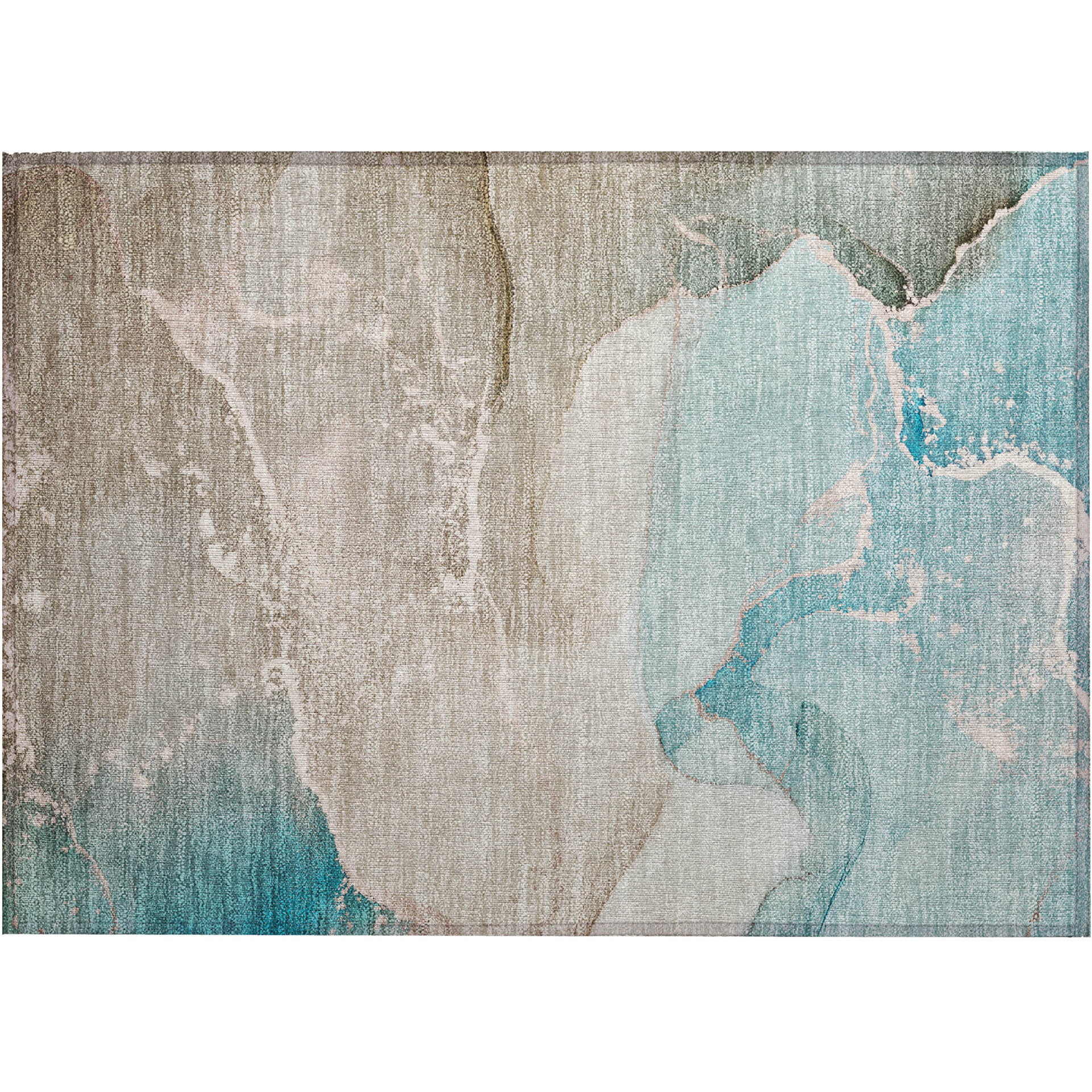 2' X 3' Teal Abstract Washable Non Skid Indoor Outdoor Area Rug