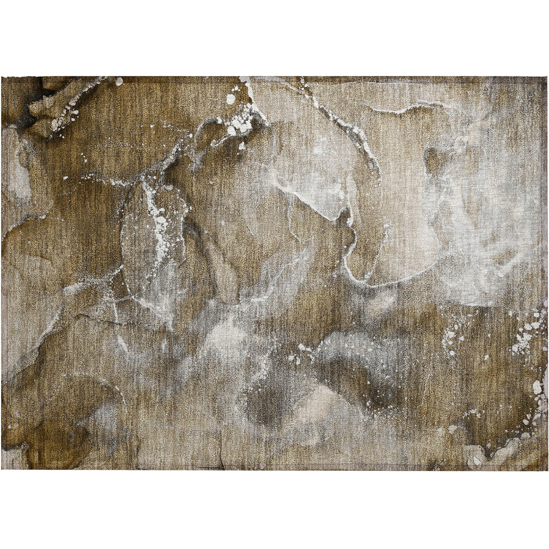 2' X 3' Brown and Gray Abstract Washable Non Skid Indoor Outdoor Area Rug