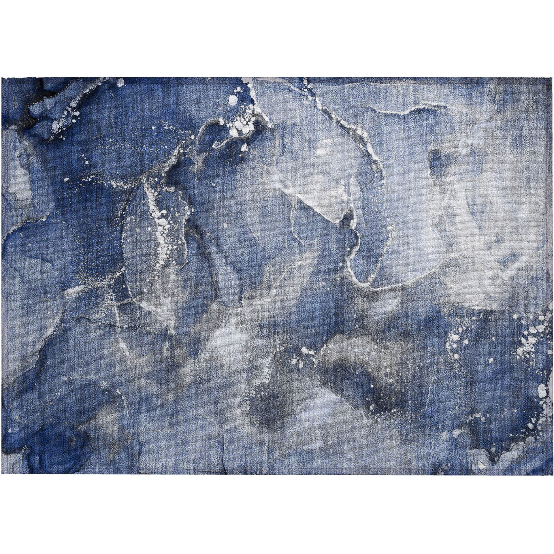 2' X 3' Blue and Gray Abstract Washable Non Skid Indoor Outdoor Area Rug