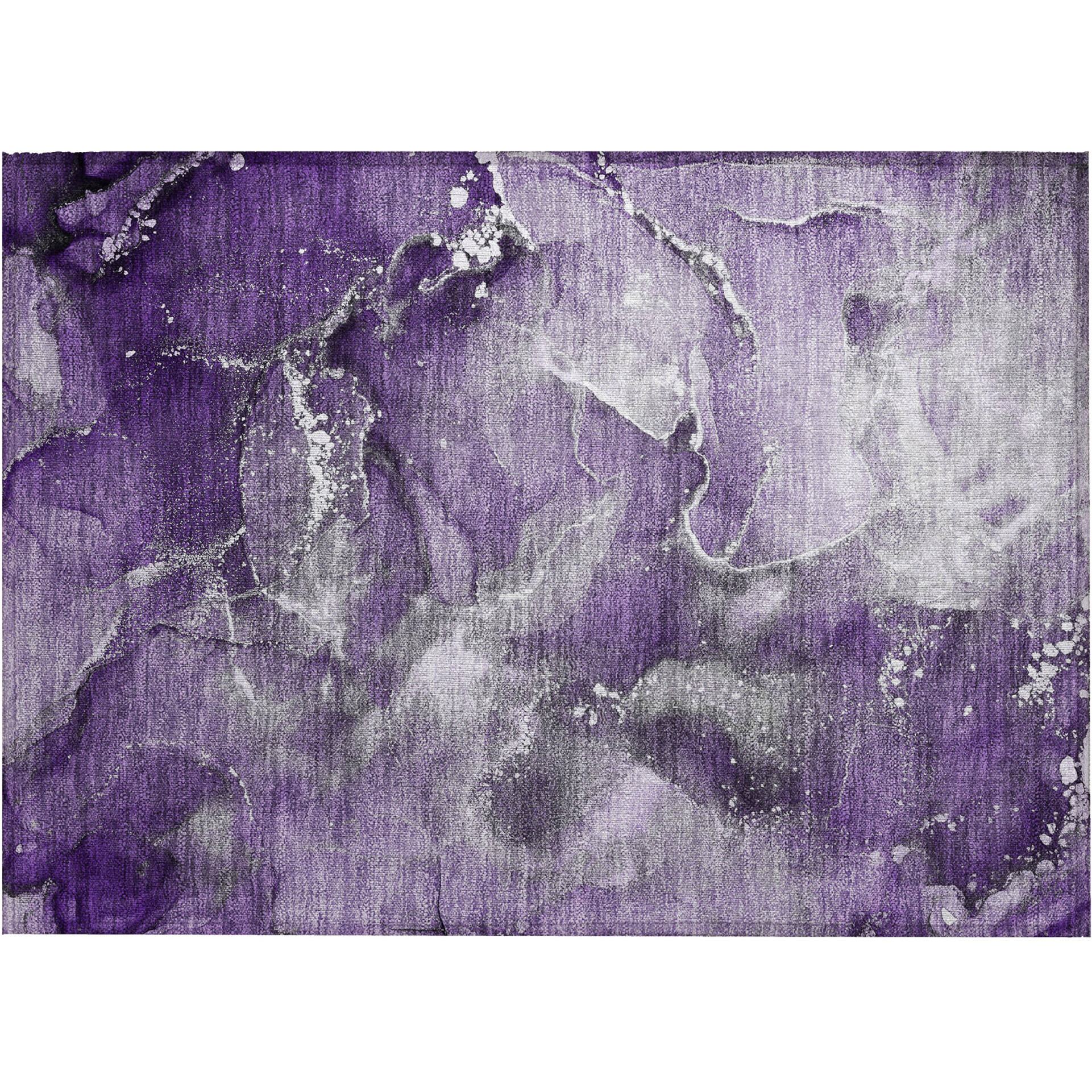 2' X 3' Gray and Purple Abstract Washable Non Skid Indoor Outdoor Area Rug