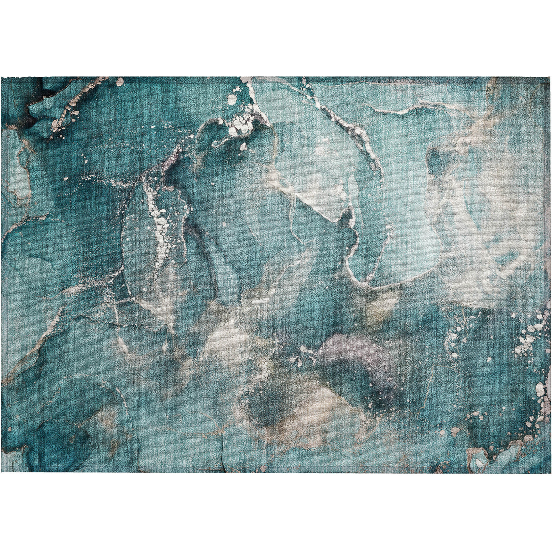 2' X 3' Teal Abstract Washable Non Skid Indoor Outdoor Area Rug