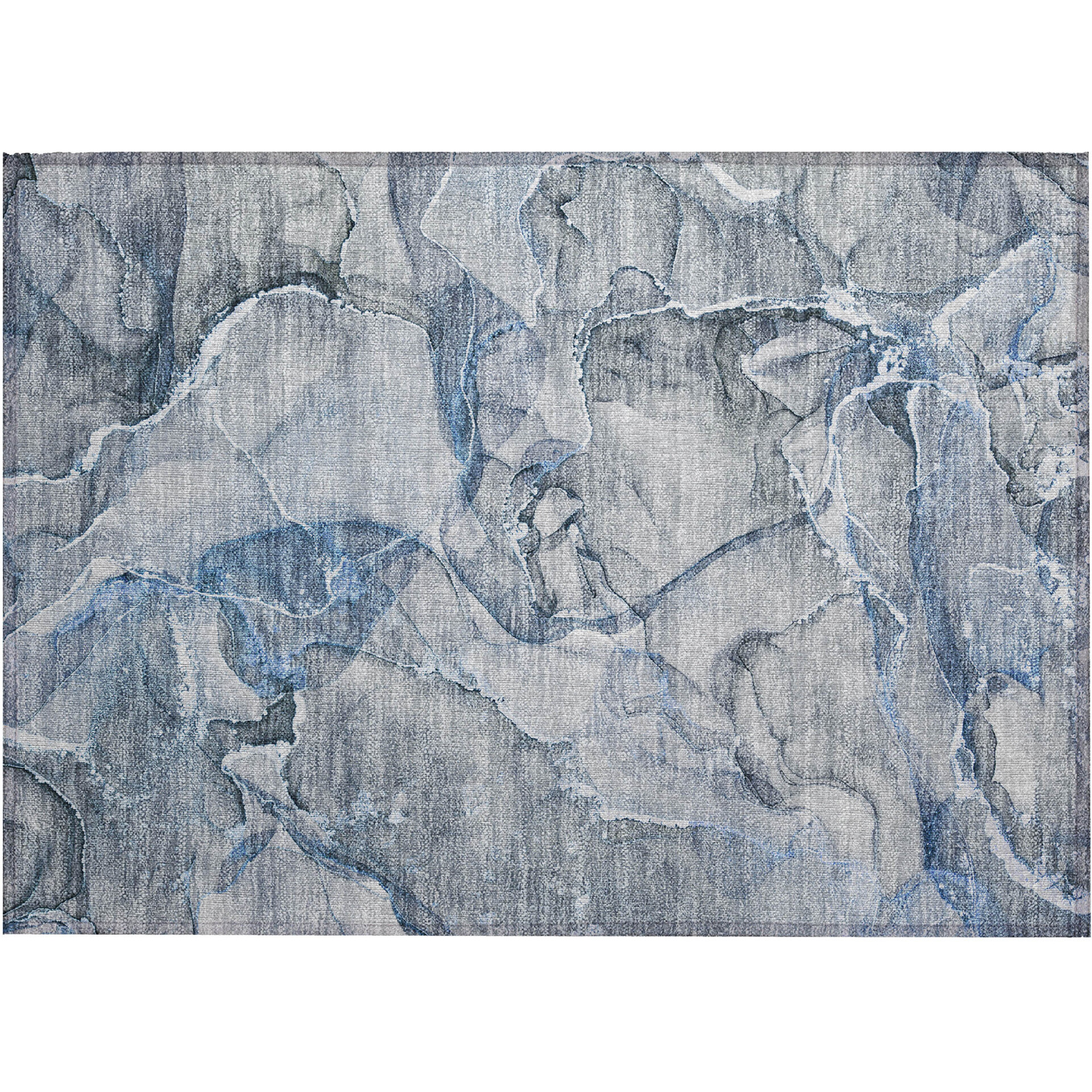 2' X 3' Blue and Gray Abstract Washable Non Skid Indoor Outdoor Area Rug