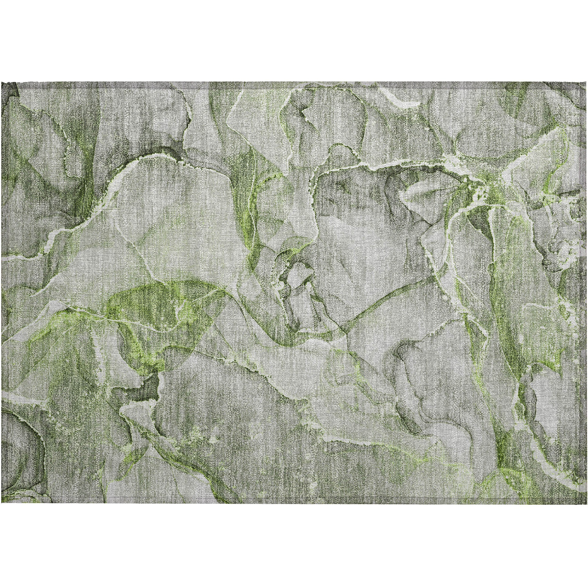 2' X 3' Green Abstract Washable Non Skid Indoor Outdoor Area Rug