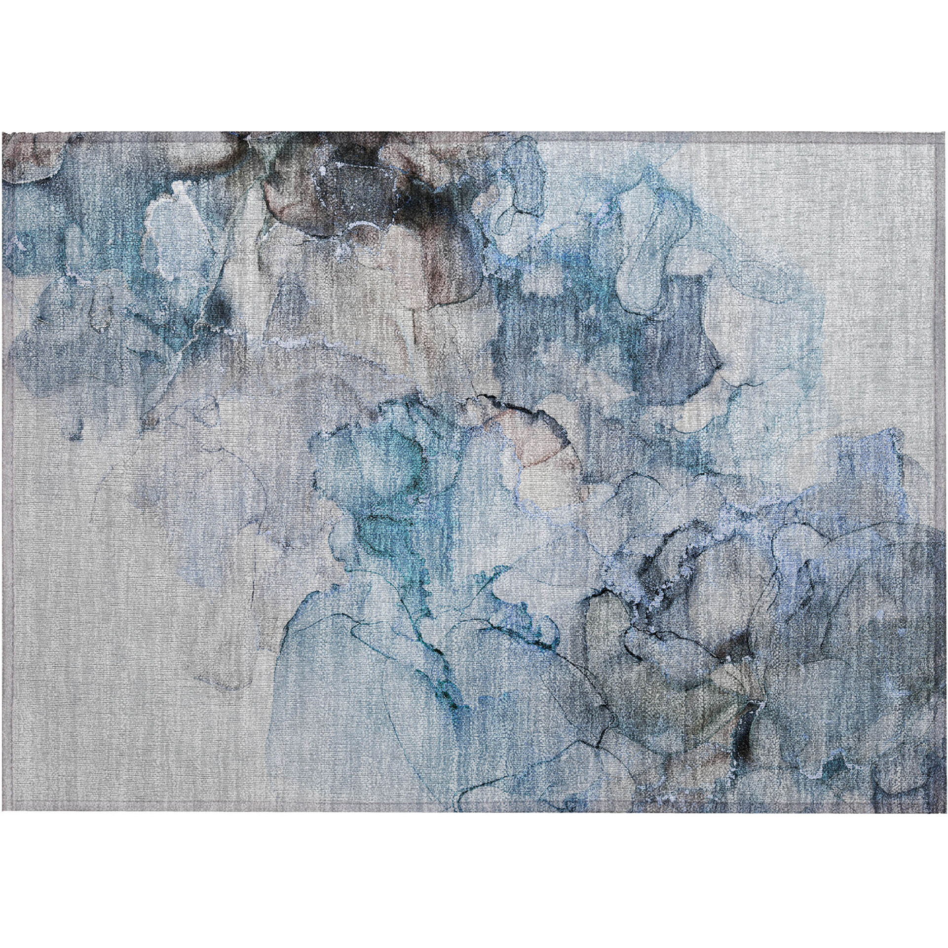2' X 3' Blue and Gray Abstract Washable Non Skid Indoor Outdoor Area Rug