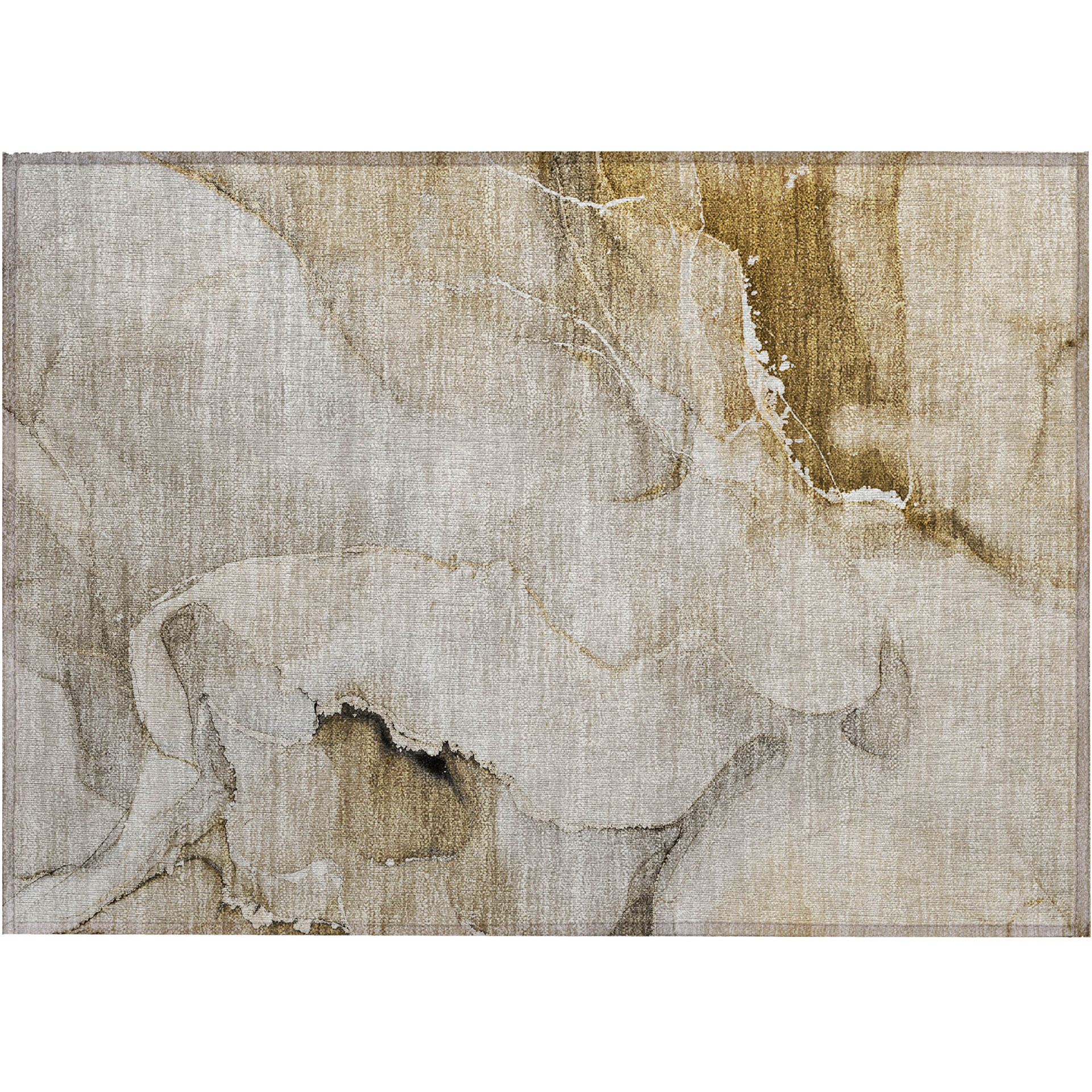 2' X 3' Beige and Brown Abstract Washable Indoor Outdoor Area Rug