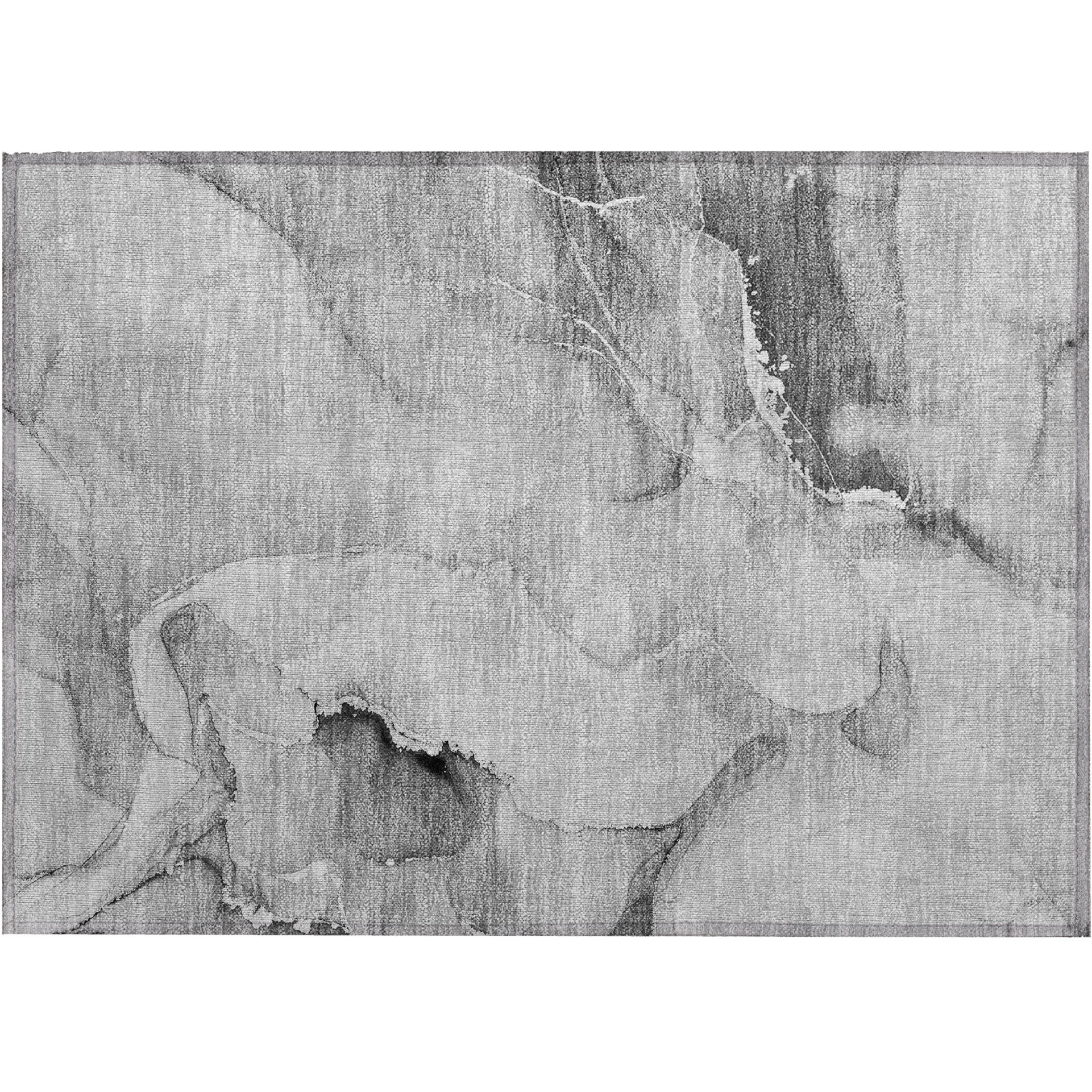 2' X 3' Gray and Ivory Abstract Washable Non Skid Indoor Outdoor Area Rug