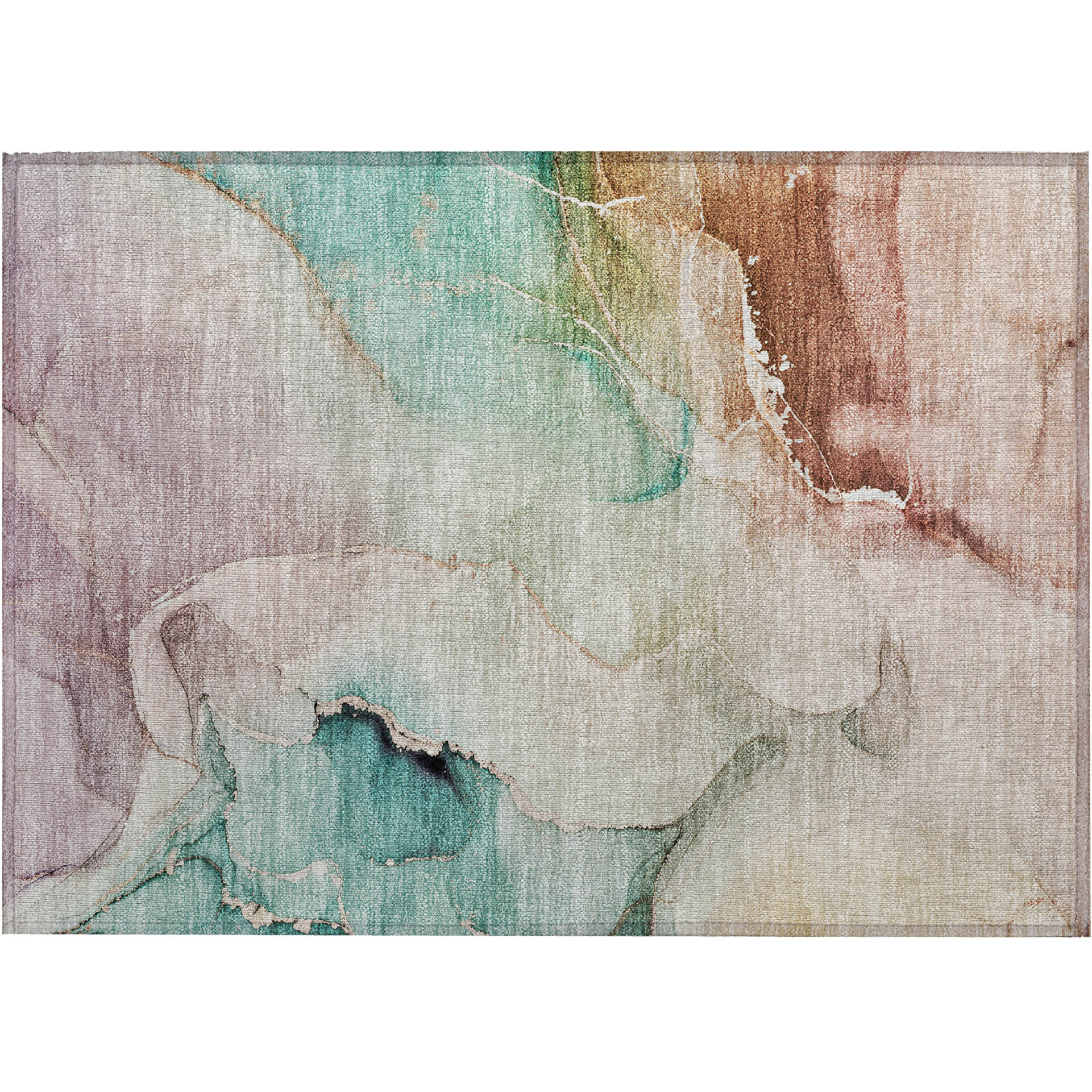 2' X 3' Teal Abstract Washable Non Skid Indoor Outdoor Area Rug