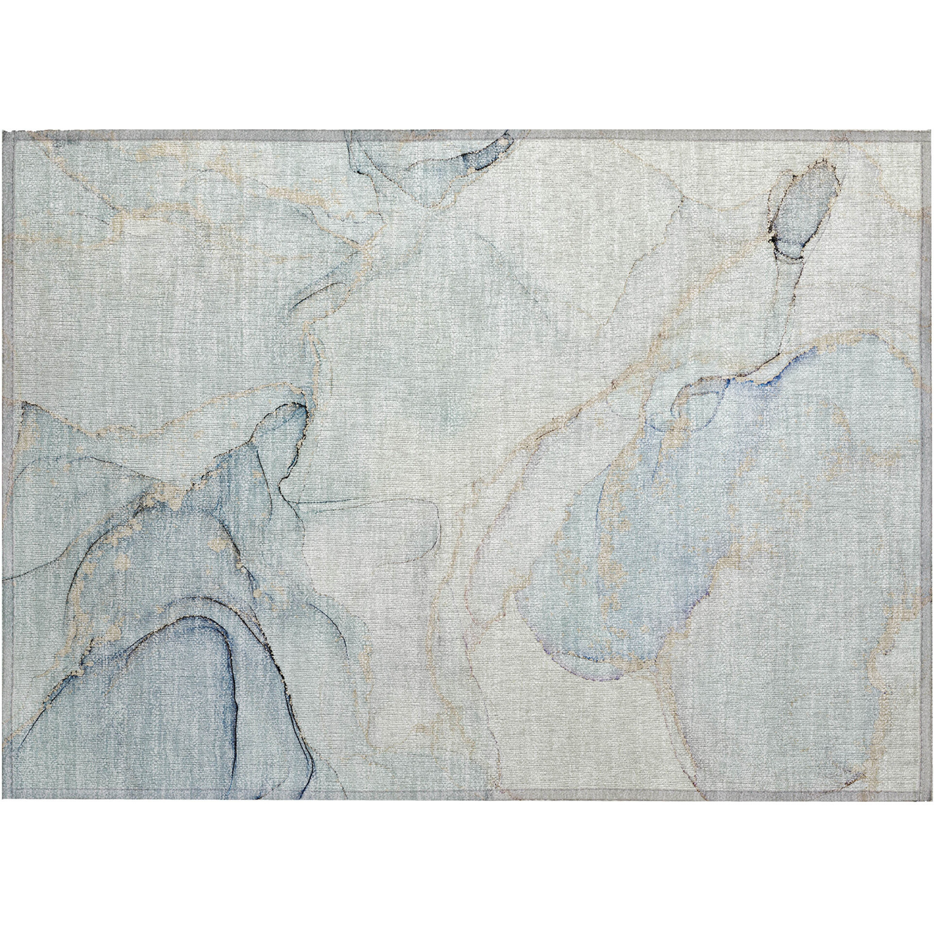 2' X 3' Beige and Blue Abstract Washable Non Skid Indoor Outdoor Area Rug
