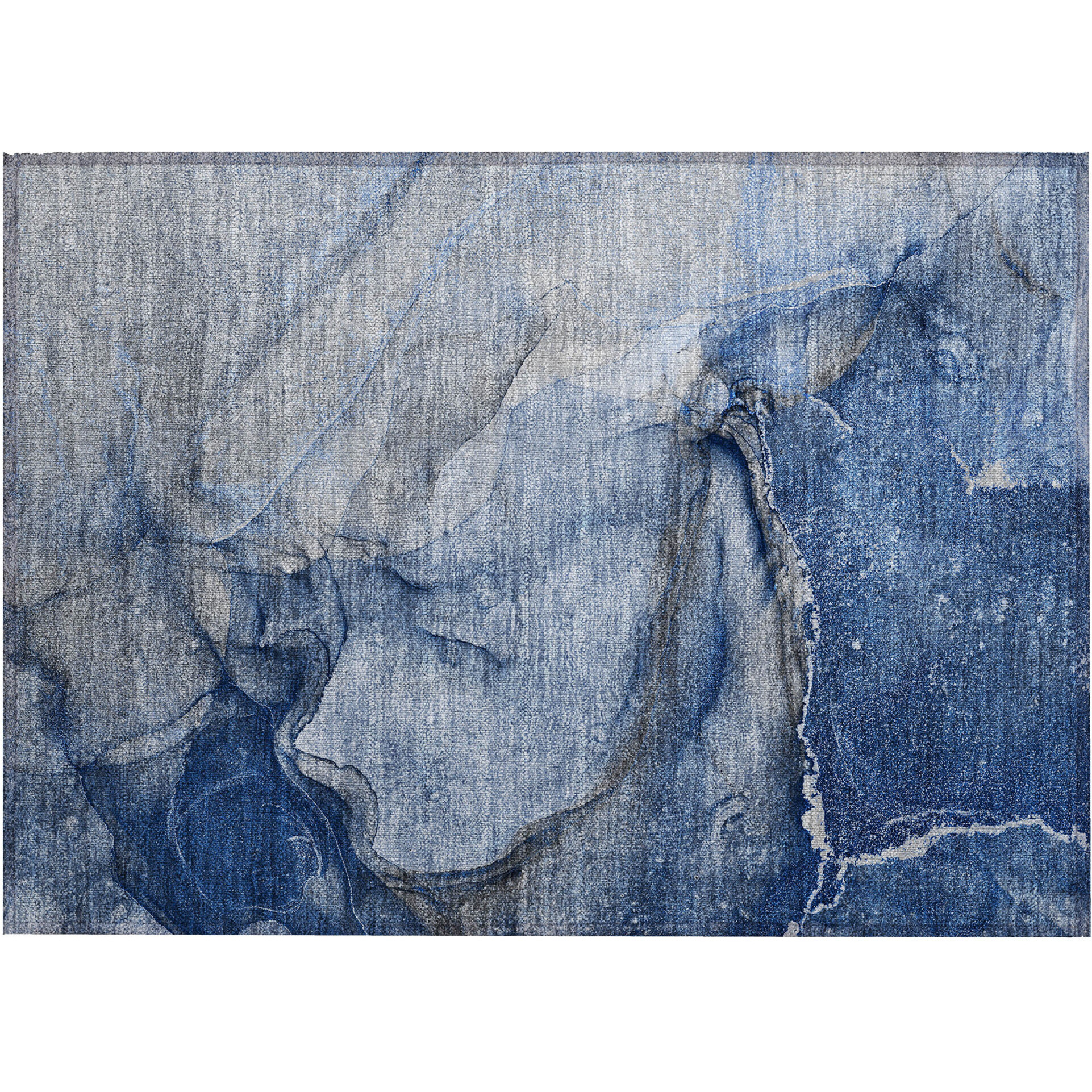 2' X 3' Navy Blue Abstract Washable Non Skid Indoor Outdoor Area Rug