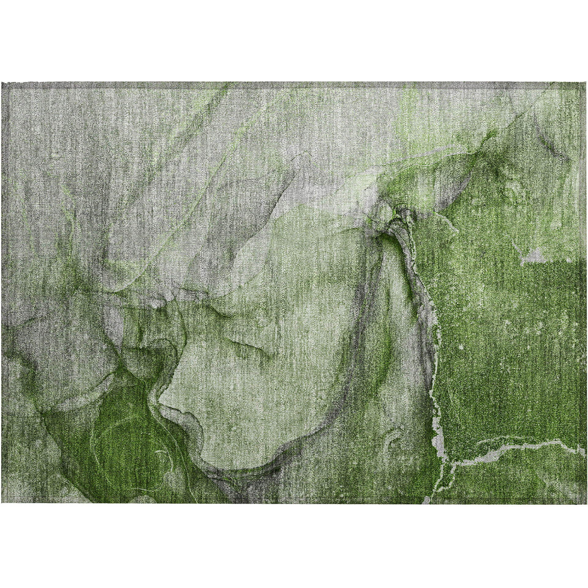 2' X 3' Olive Green Abstract Washable Non Skid Indoor Outdoor Area Rug