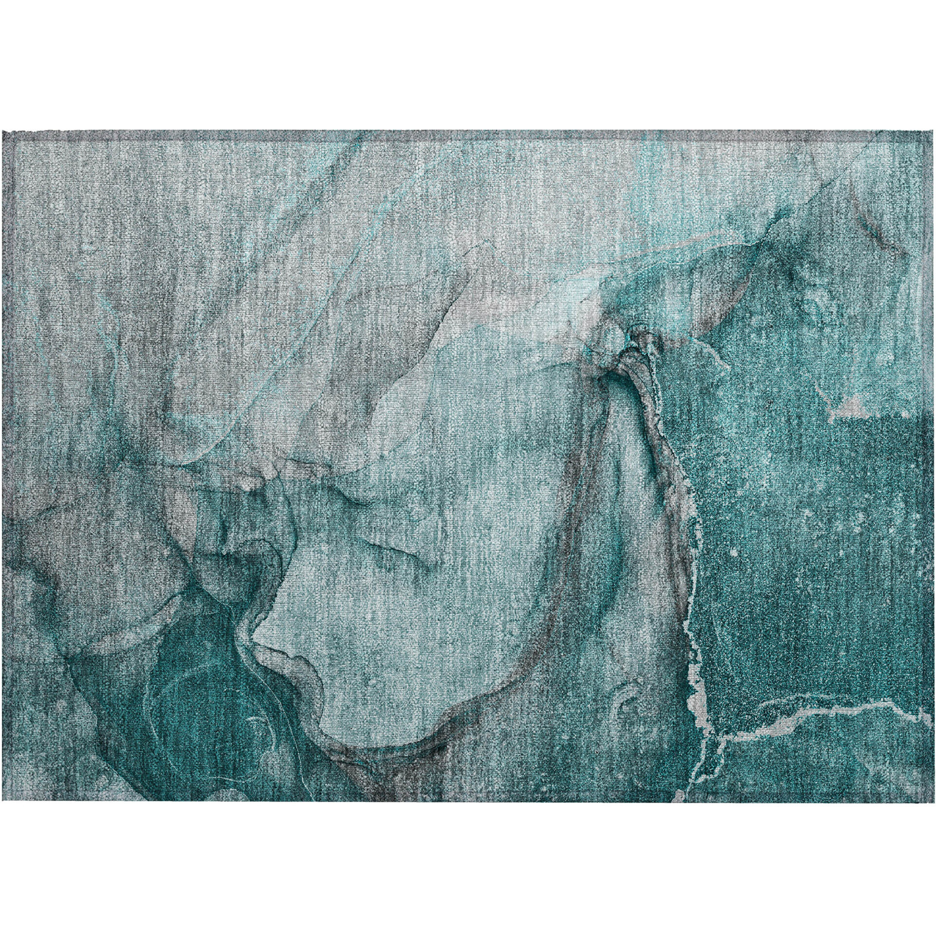2' X 3' Teal Abstract Washable Non Skid Indoor Outdoor Area Rug