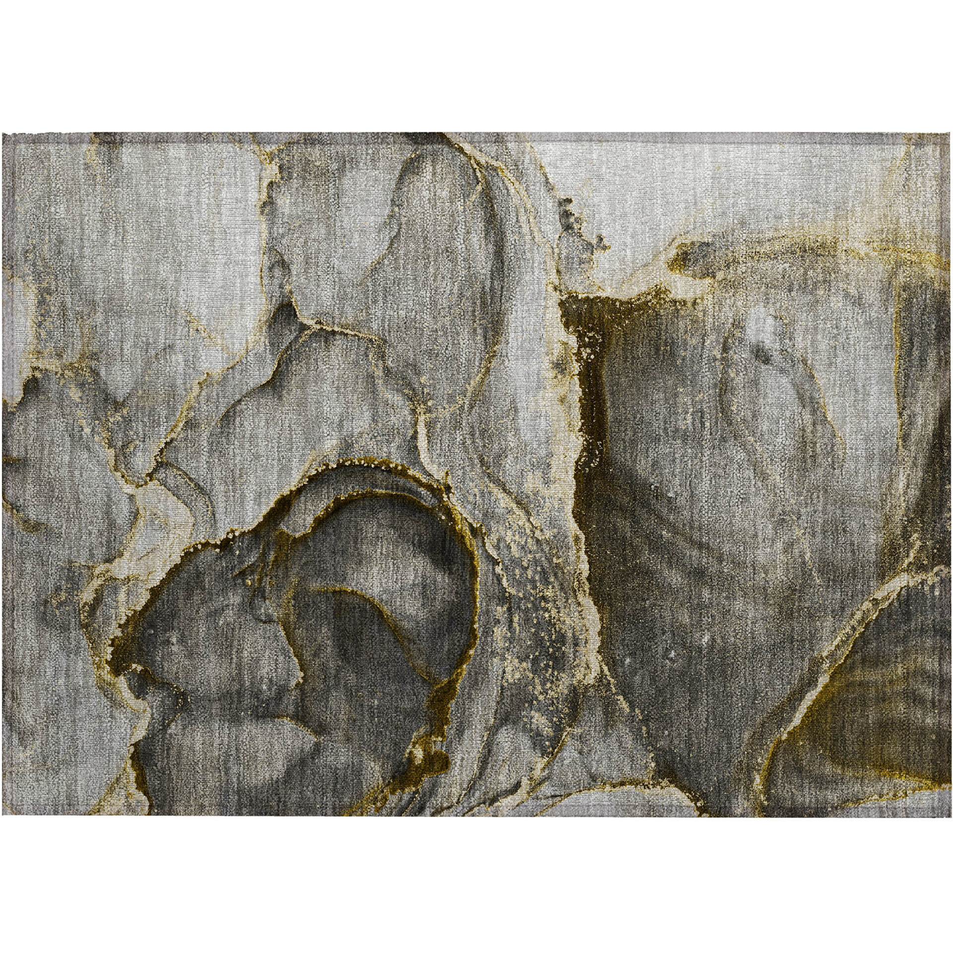 2' X 3' Gray and Gold Abstract Washable Non Skid Indoor Outdoor Area Rug