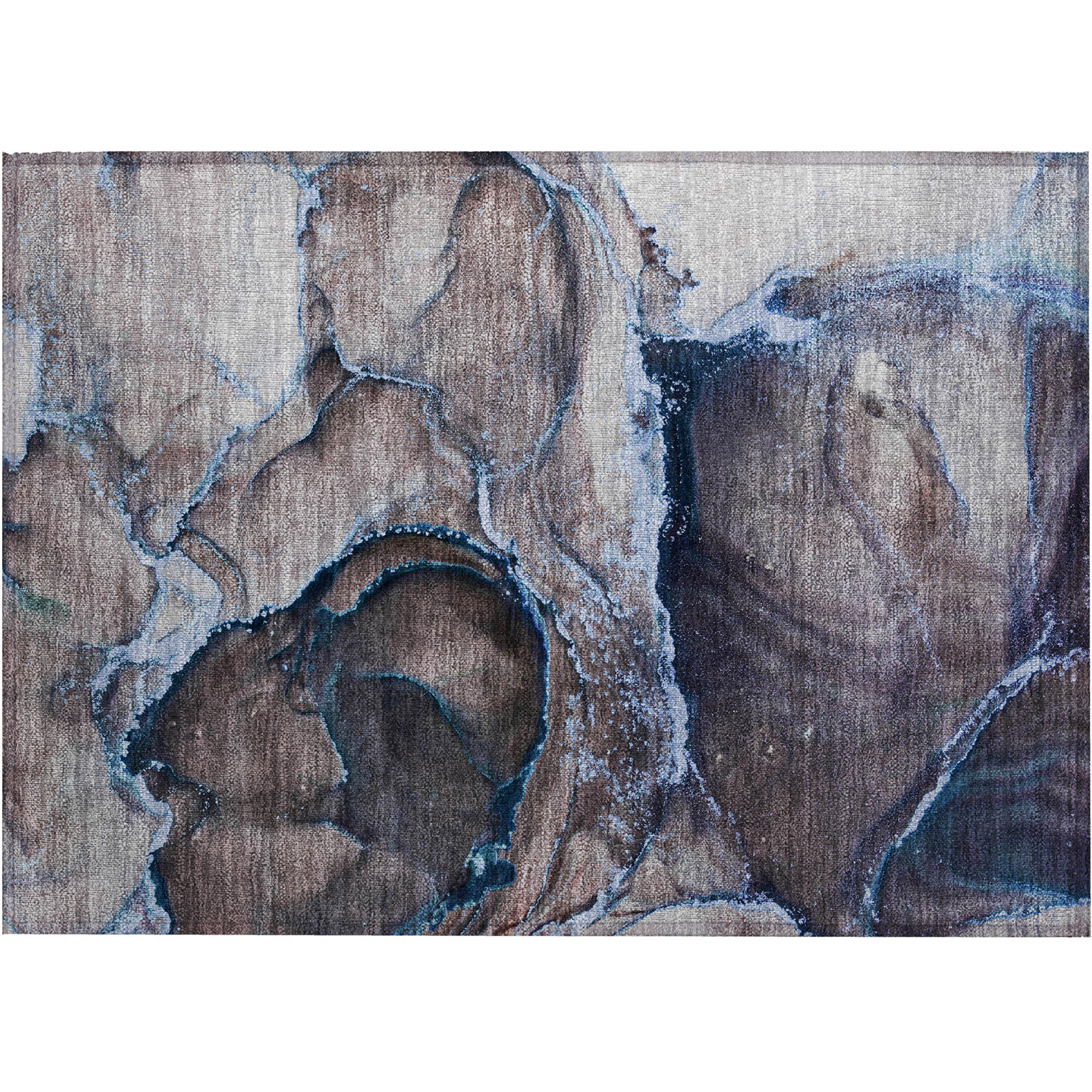 2' X 3' Navy Blue Abstract Washable Non Skid Indoor Outdoor Area Rug